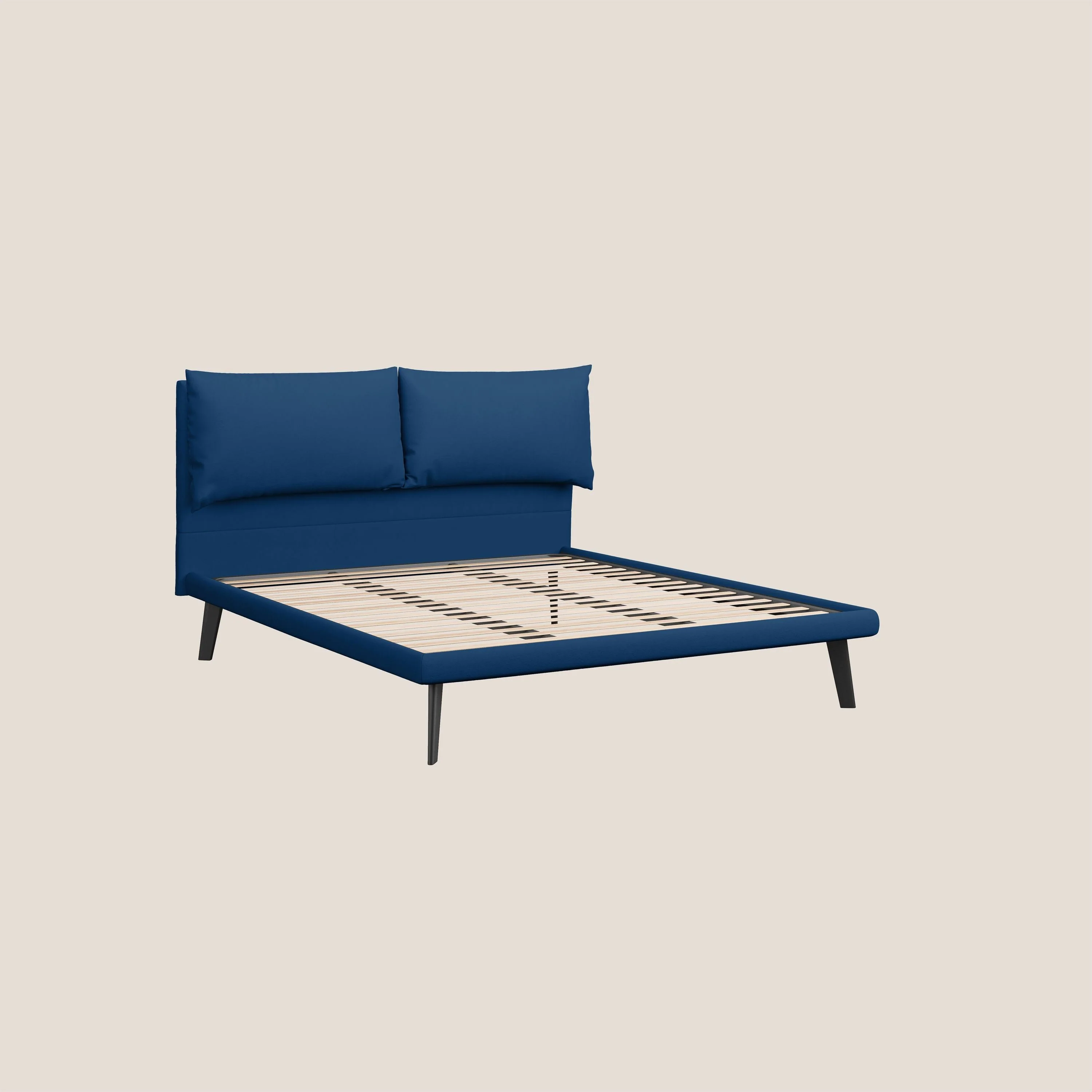 Astrid lit rembourré avec pieds en bois en microfibre détachable T11 bleu - Image 7
