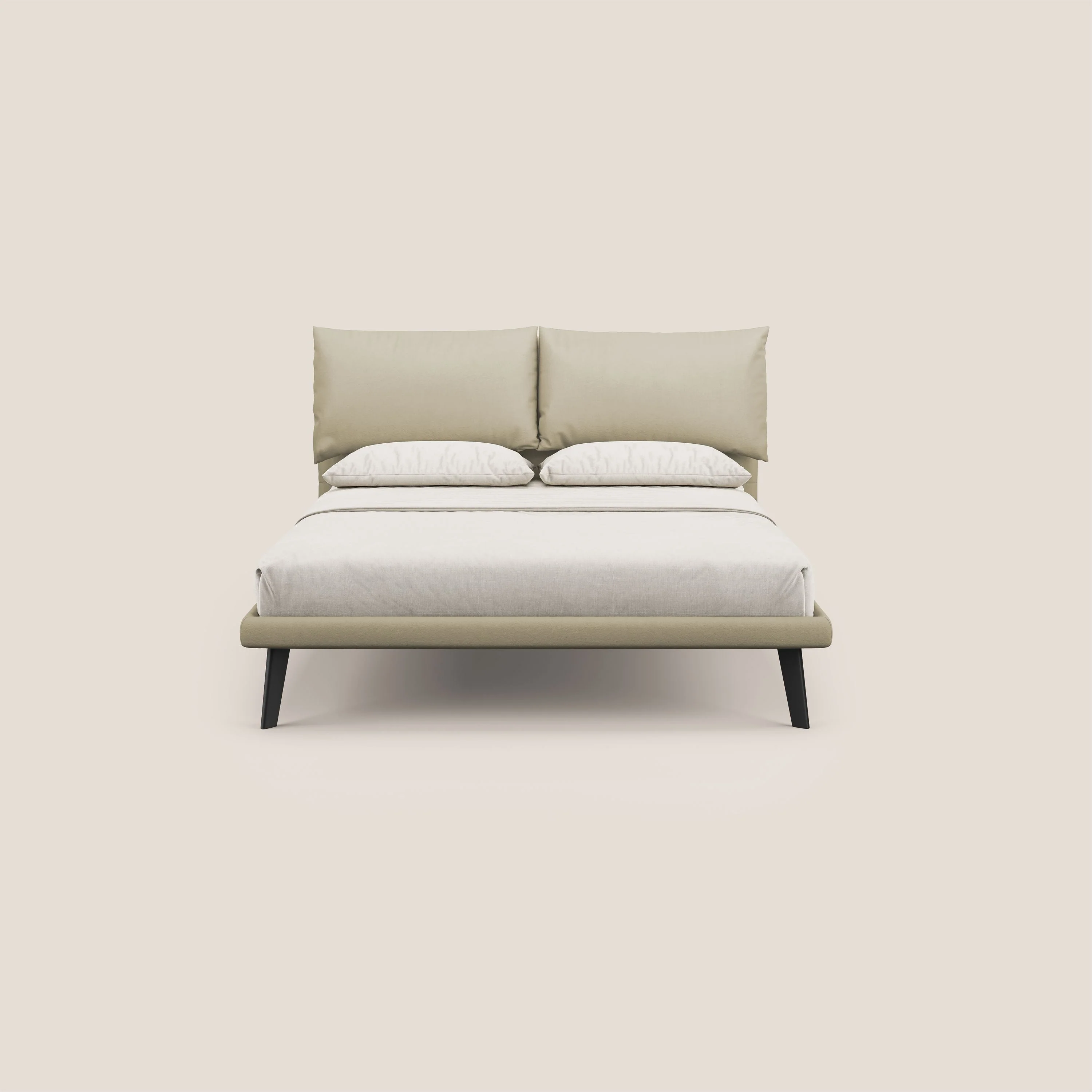 Astrid lit rembourré avec pieds en bois en microfibre détachable T11 crème - Image 2