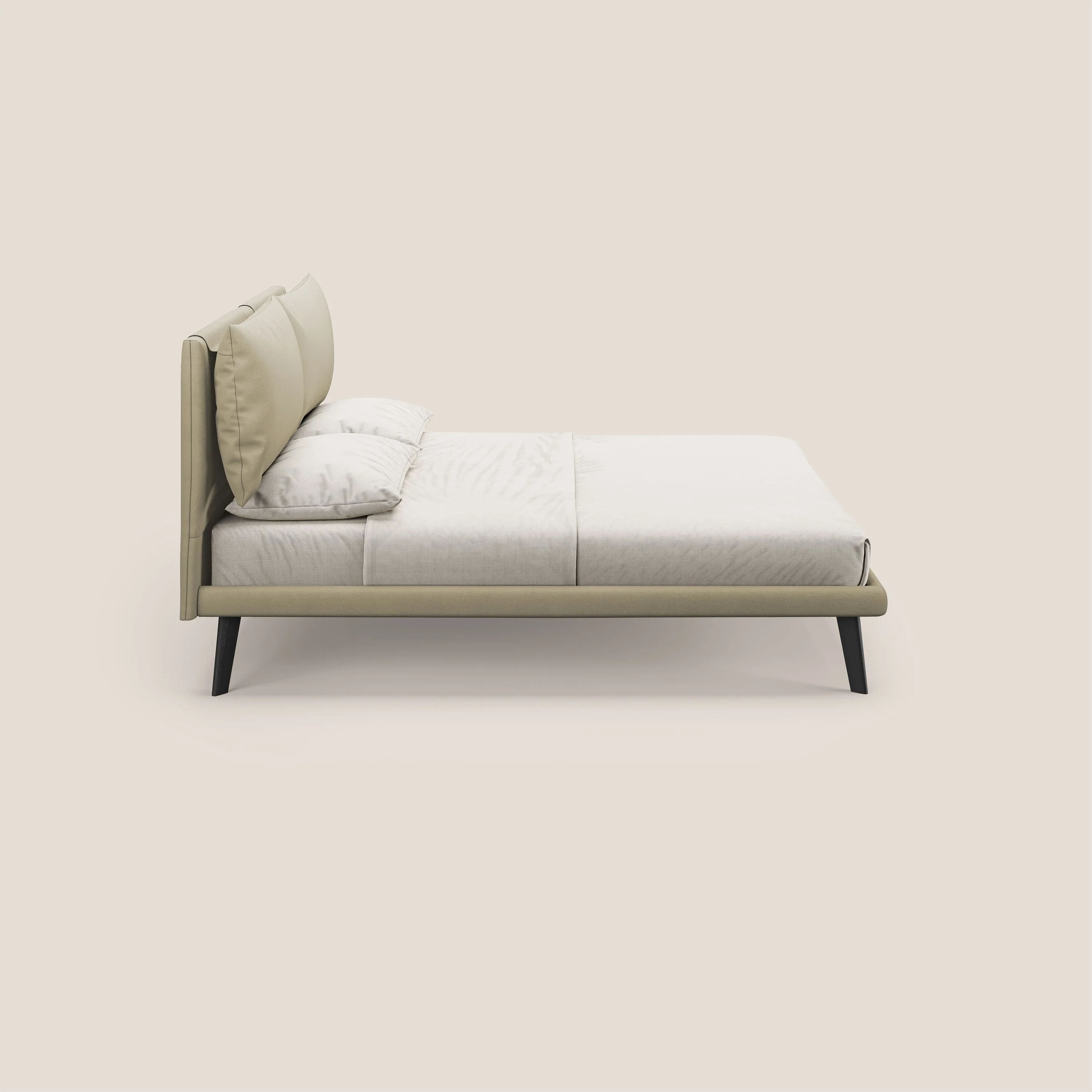 Astrid lit rembourré avec pieds en bois en microfibre détachable T11 crème - Image 3