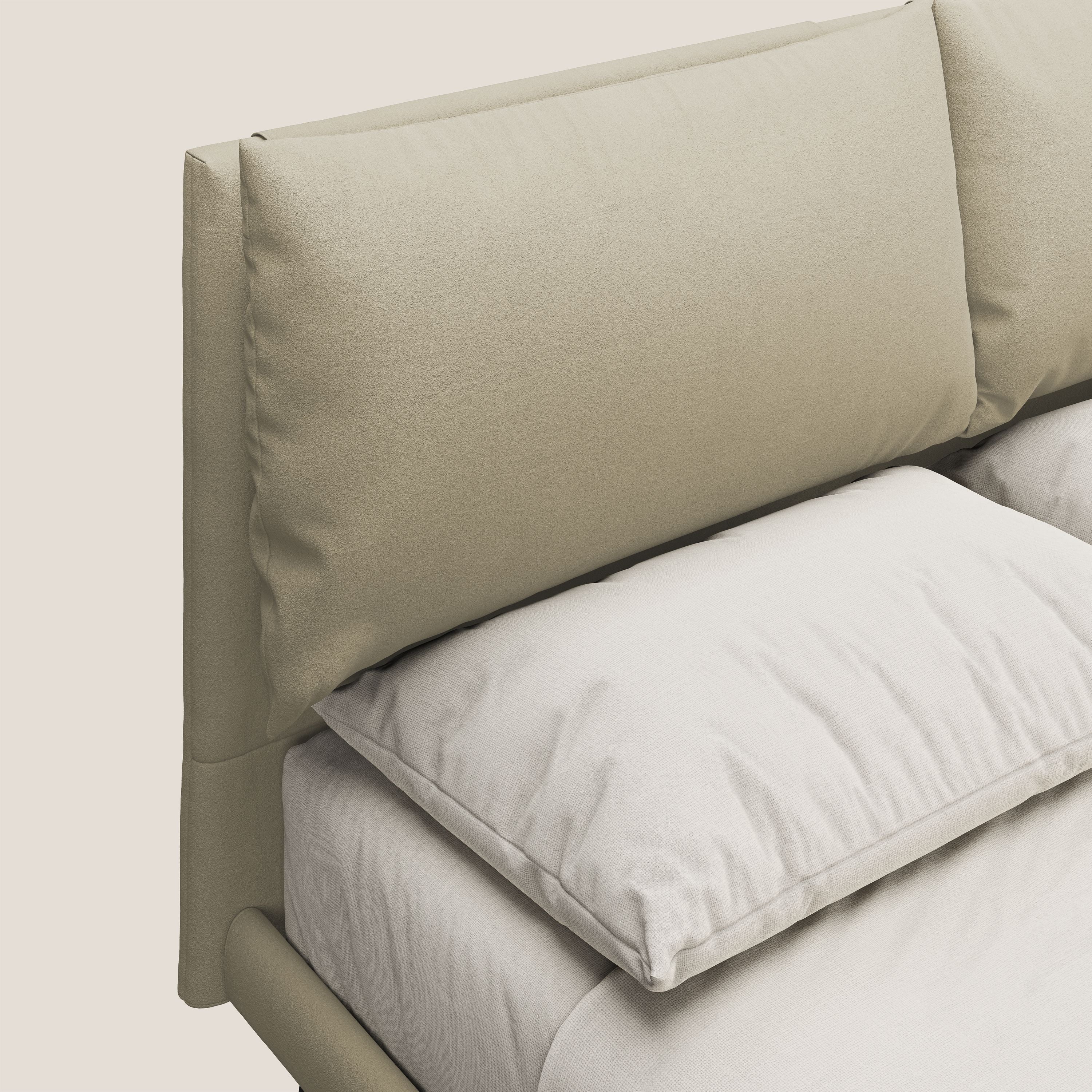 Astrid lit rembourré avec pieds en bois en microfibre détachable T11 crème - Image 5
