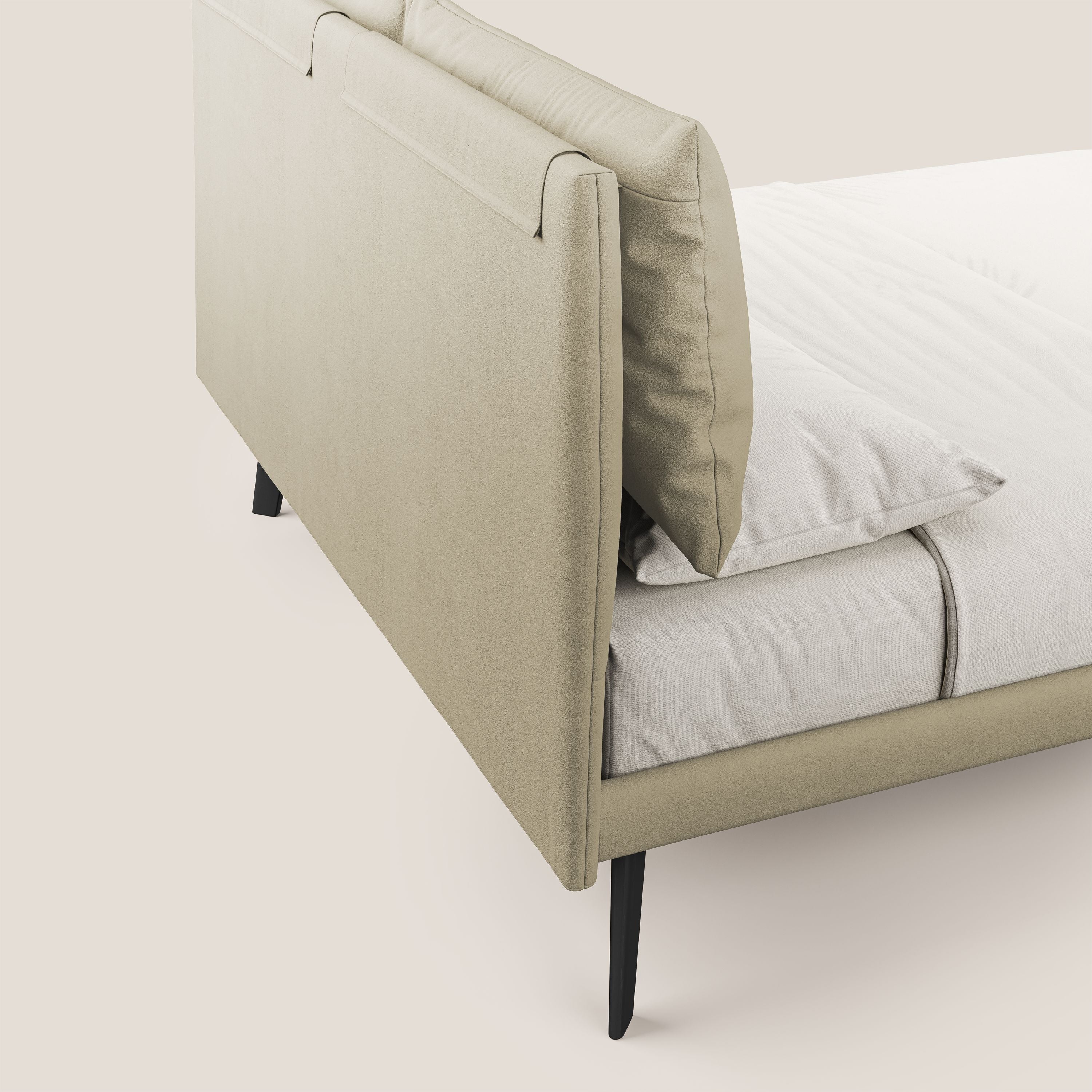 Astrid lit rembourré avec pieds en bois en microfibre détachable T11 crème - Image 6