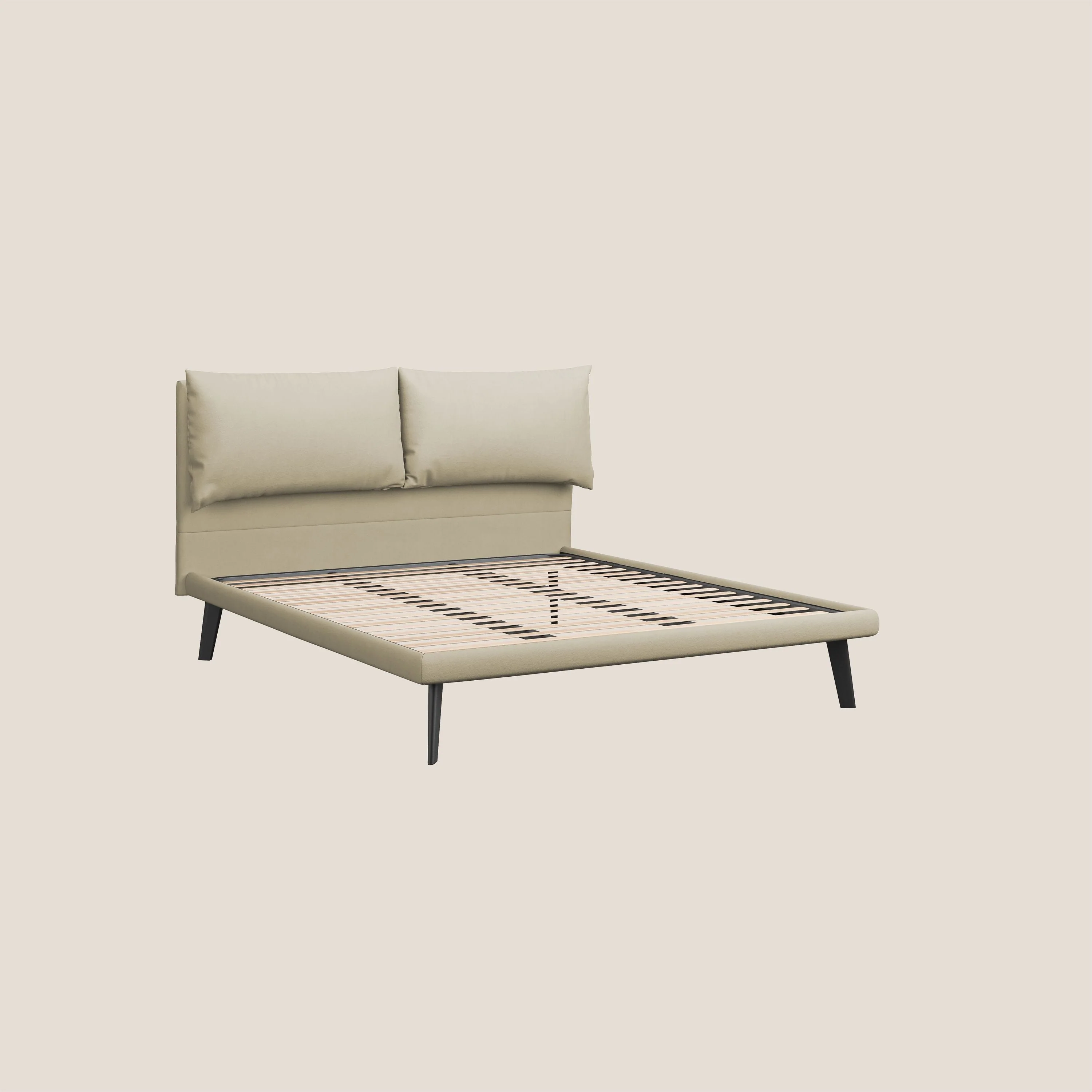 Astrid lit rembourré avec pieds en bois en microfibre détachable T11 crème - Image 7
