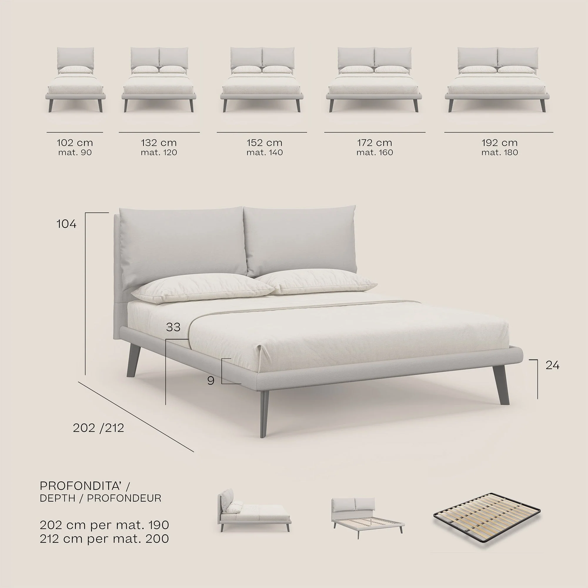 Astrid lit rembourré avec pieds en bois en microfibre détachable T11 crème - Image 9