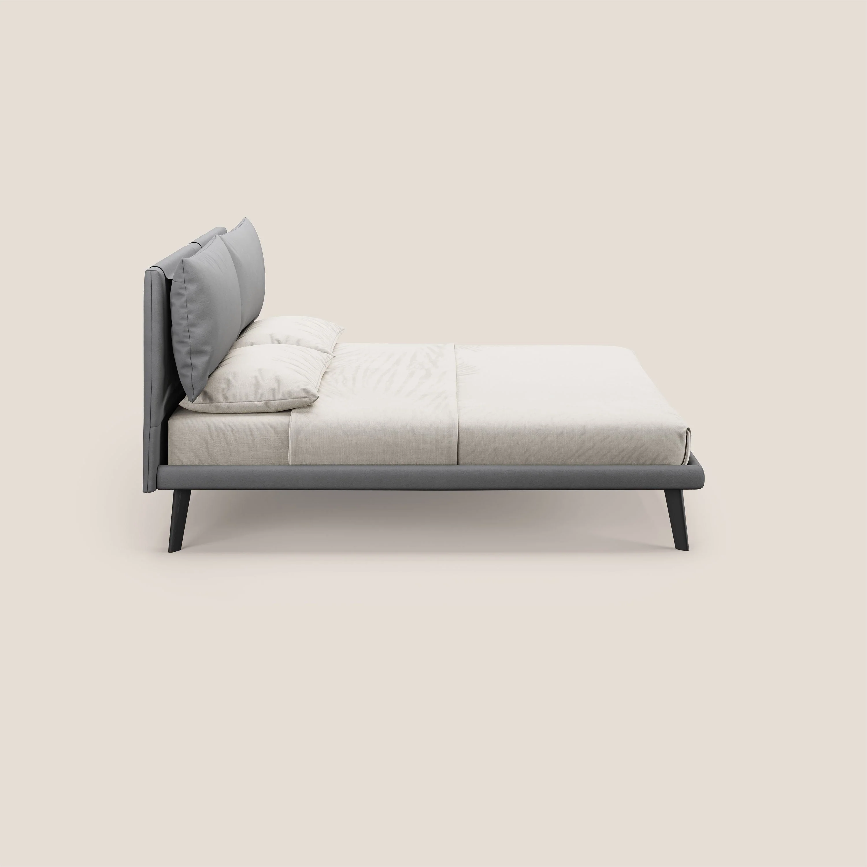 Astrid lit rembourré avec pieds en bois en microfibre détachable T11 gris - Image 3