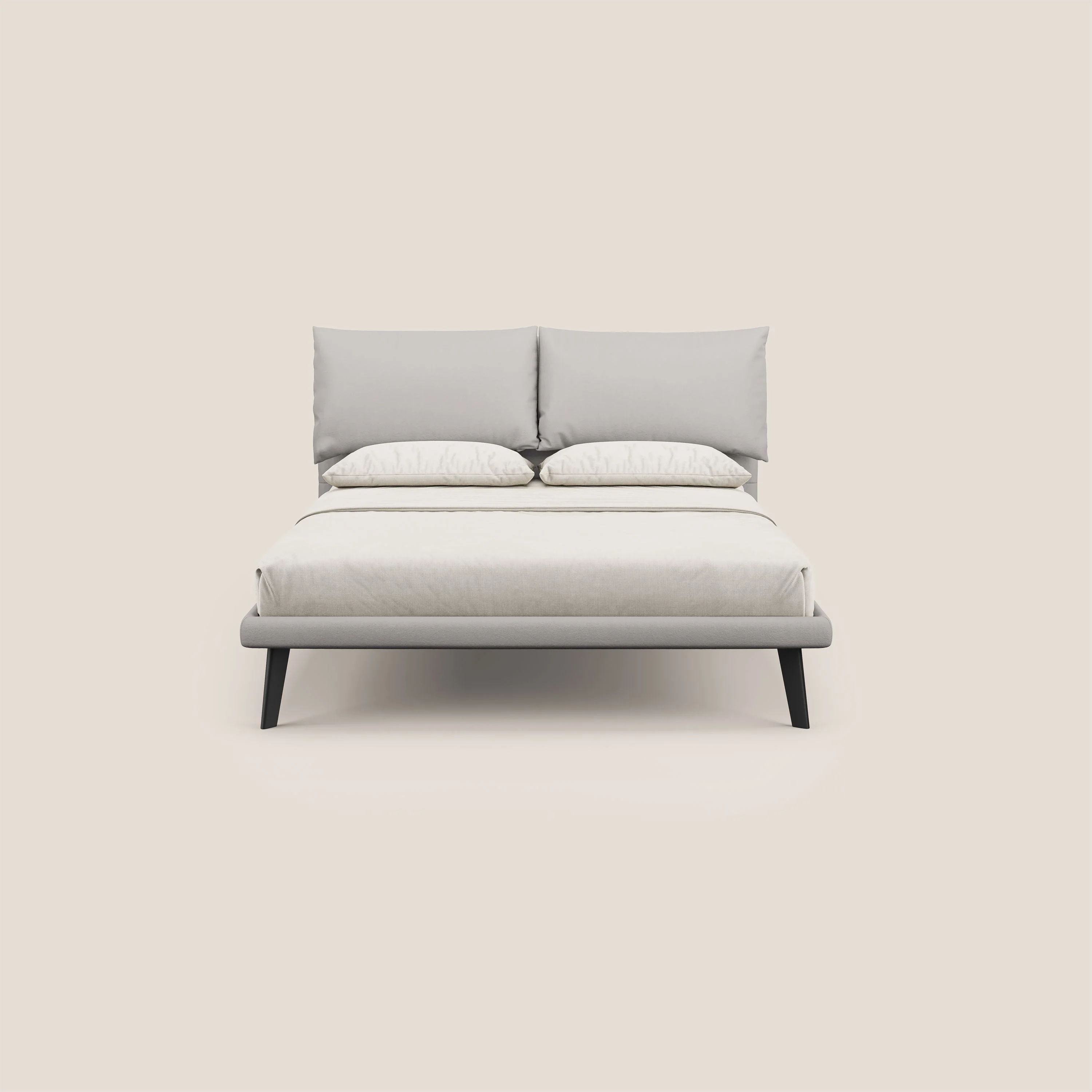 Astrid lit rembourré avec pieds en bois en microfibre détachable T11 gris clair - Image 2