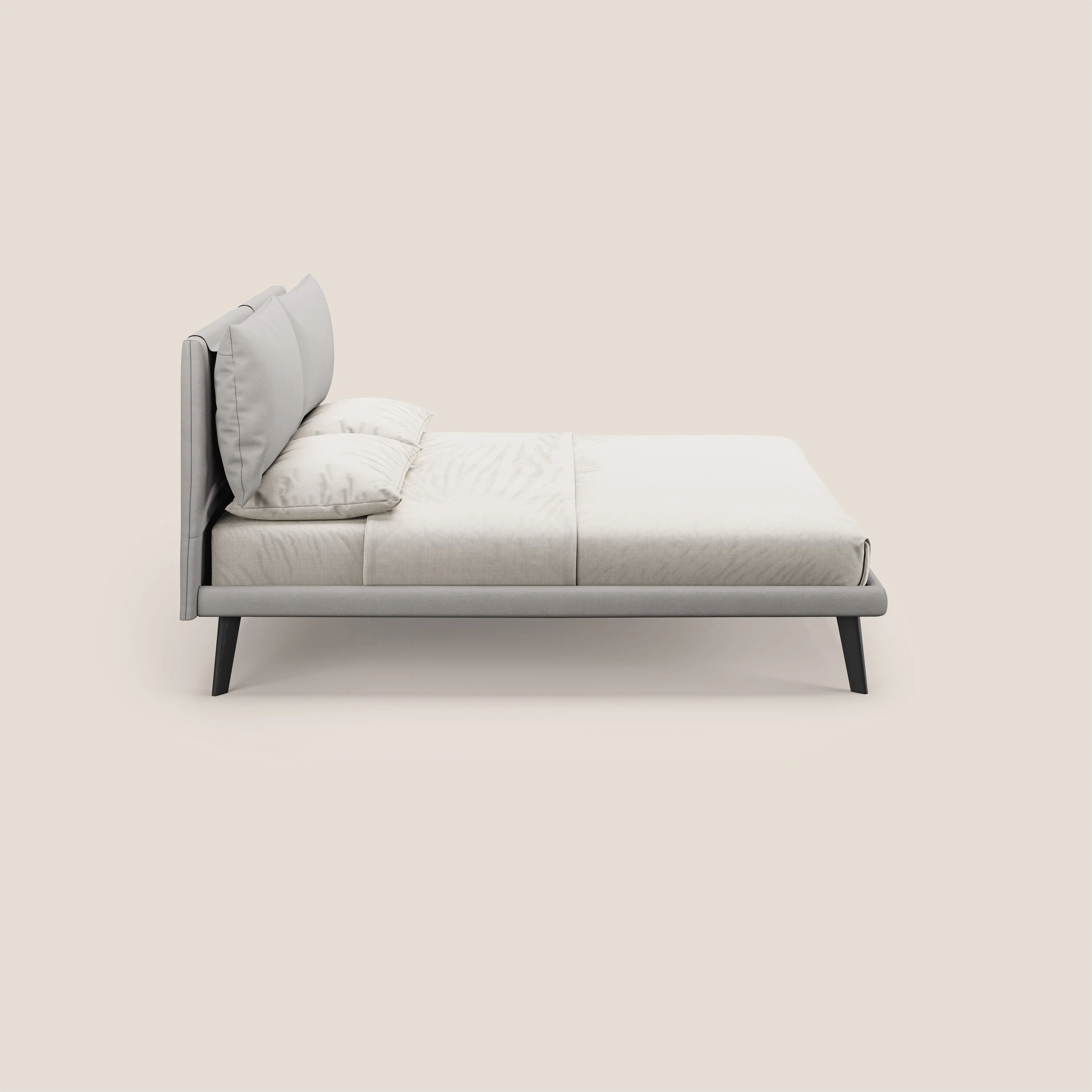 Astrid lit rembourré avec pieds en bois en microfibre détachable T11 gris clair - Image 3