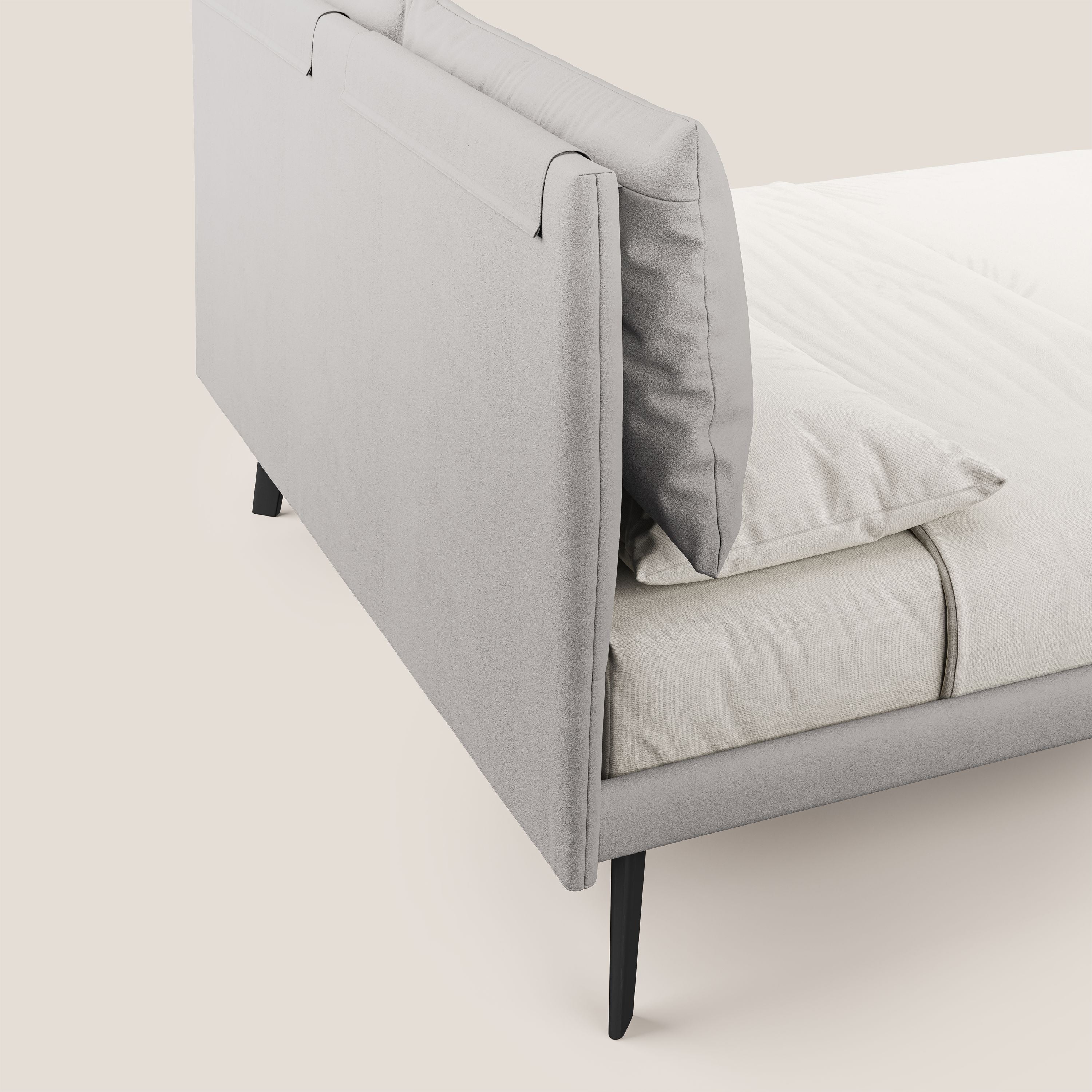 Astrid lit rembourré avec pieds en bois en microfibre détachable T11 gris clair - Image 6