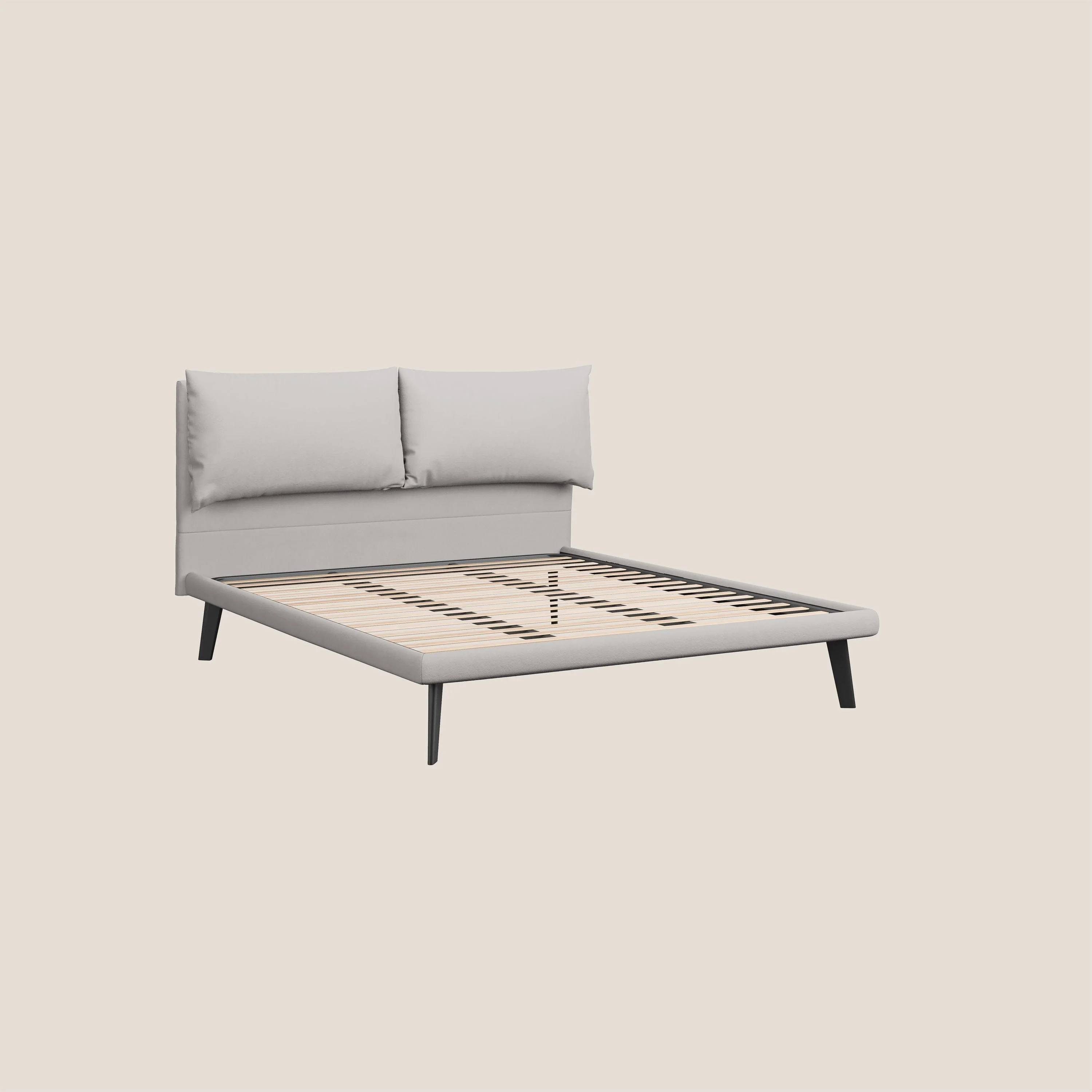 Astrid lit rembourré avec pieds en bois en microfibre détachable T11 gris clair - Image 7