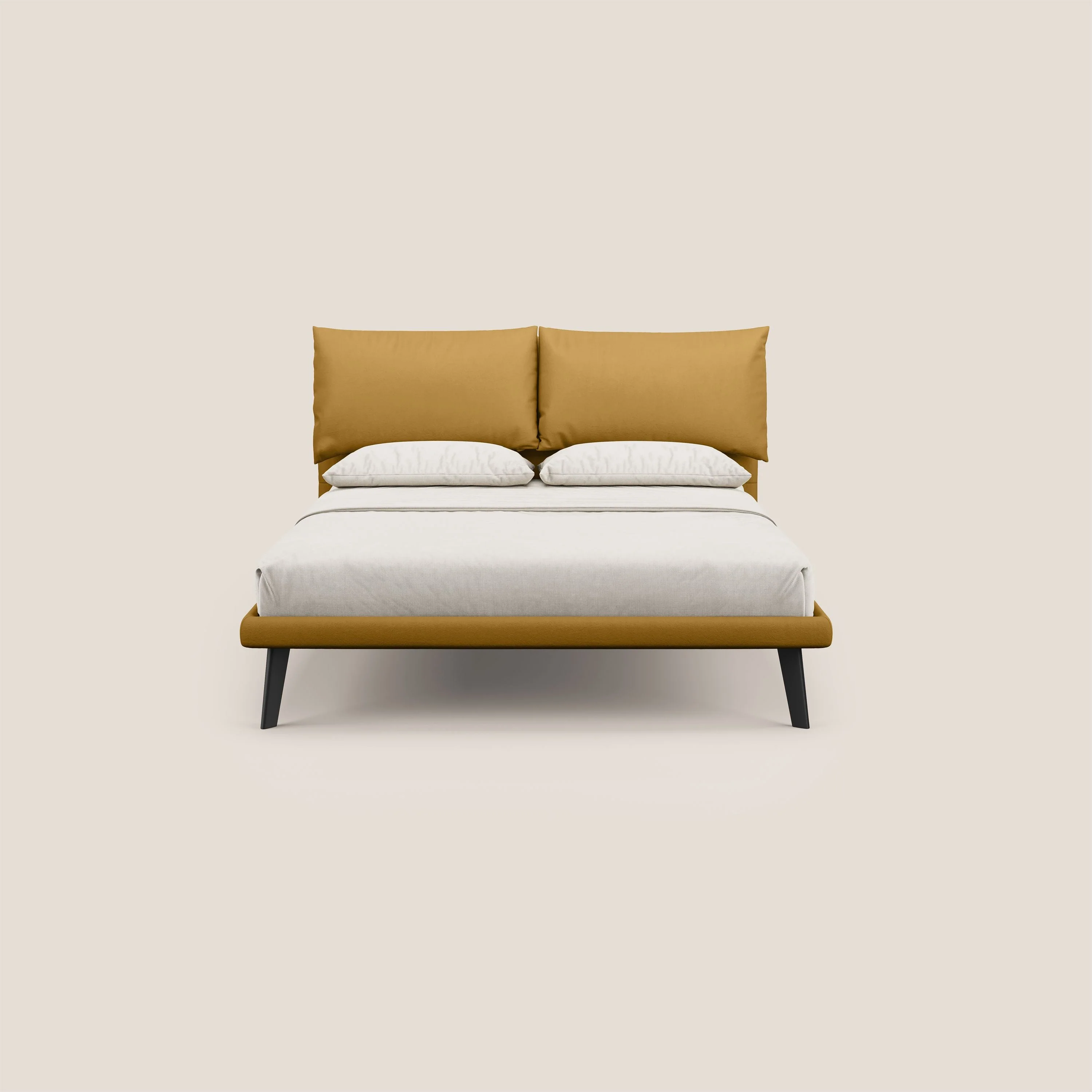 Astrid lit rembourré avec pieds en bois en microfibre détachable T11 jaune - Image 2