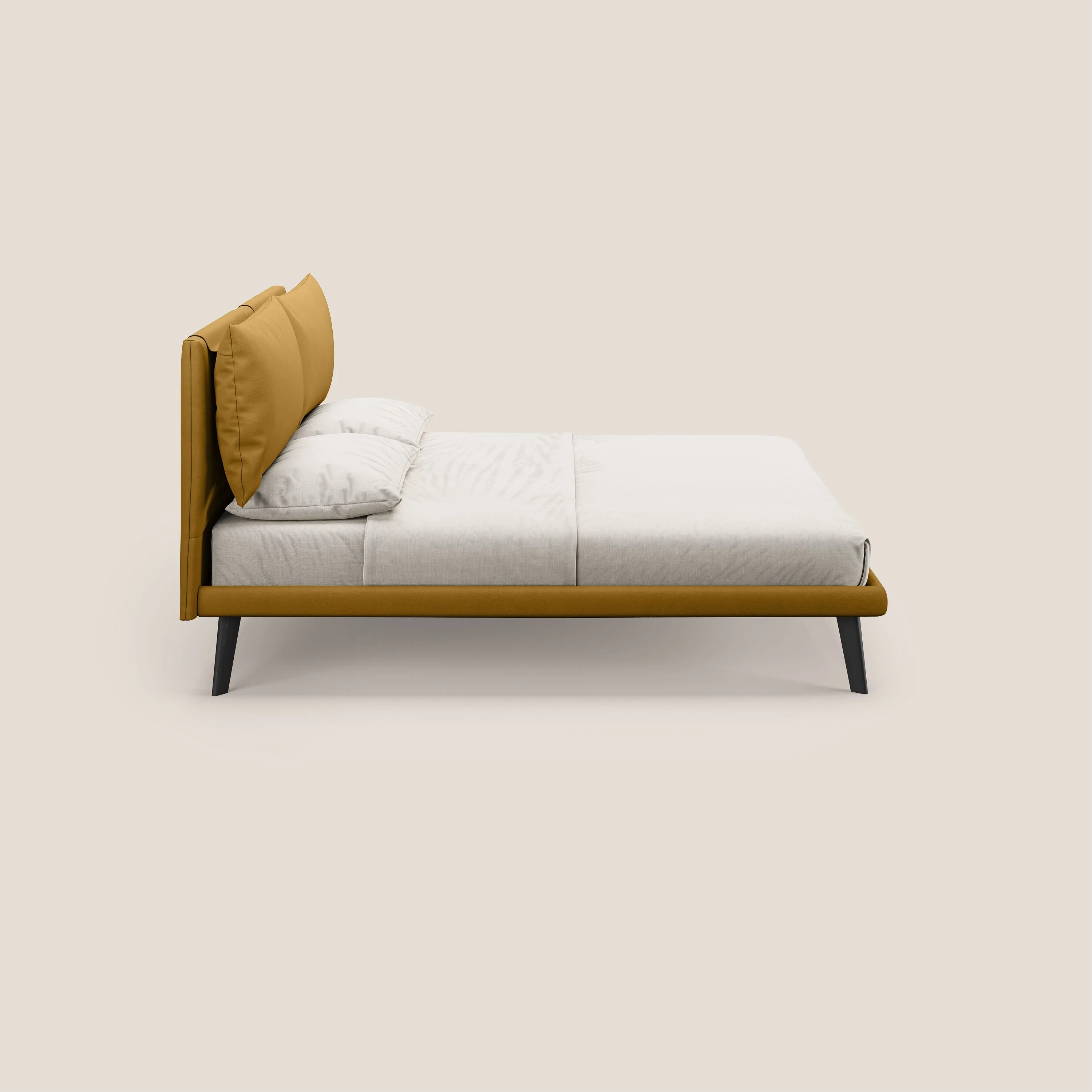 Astrid lit rembourré avec pieds en bois en microfibre détachable T11 jaune - Image 3