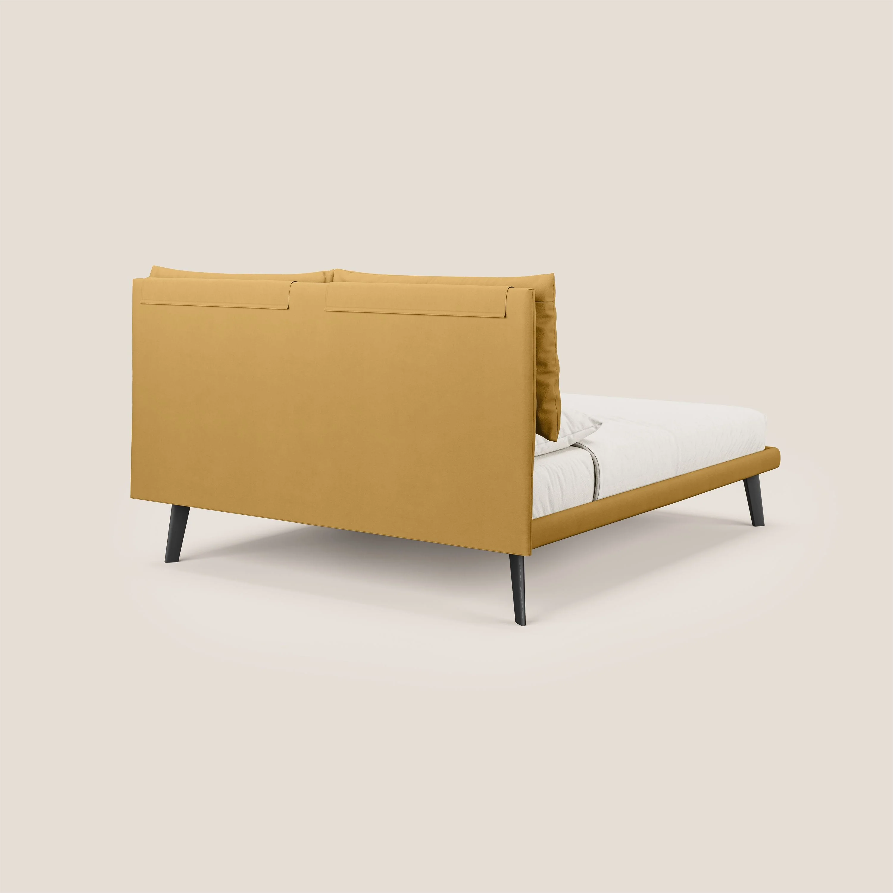 Astrid lit rembourré avec pieds en bois en microfibre détachable T11 jaune - Image 4