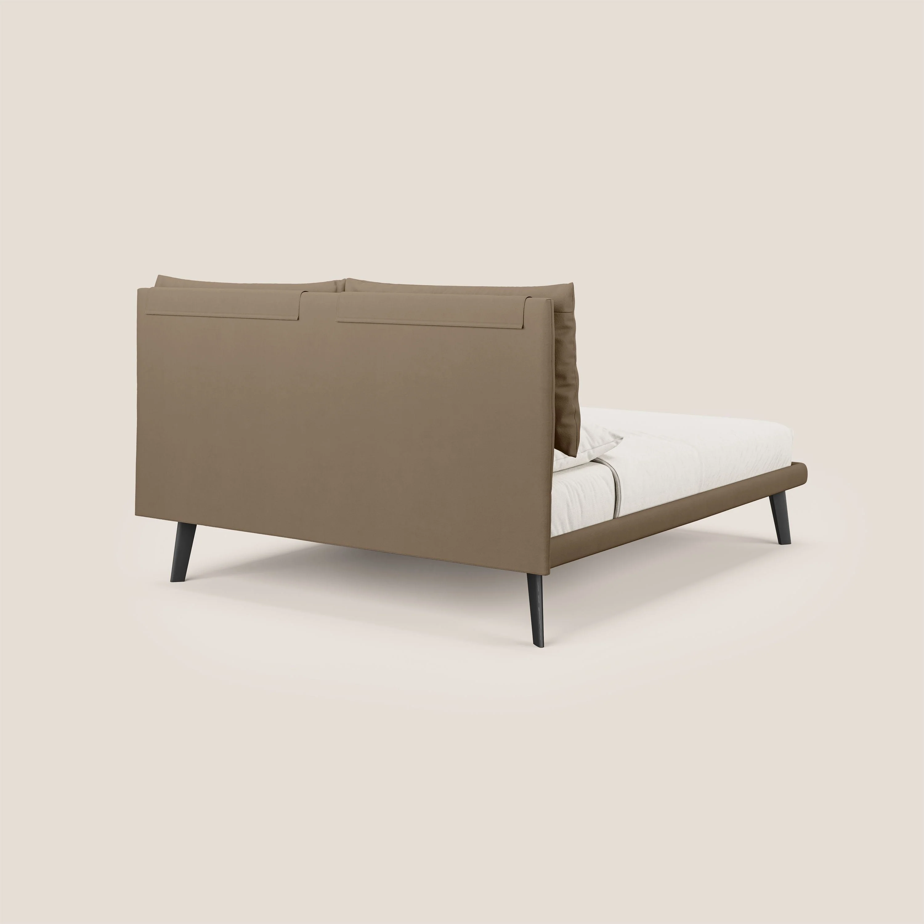 Astrid lit rembourré avec pieds en bois en microfibre détachable T11 marron - Image 4