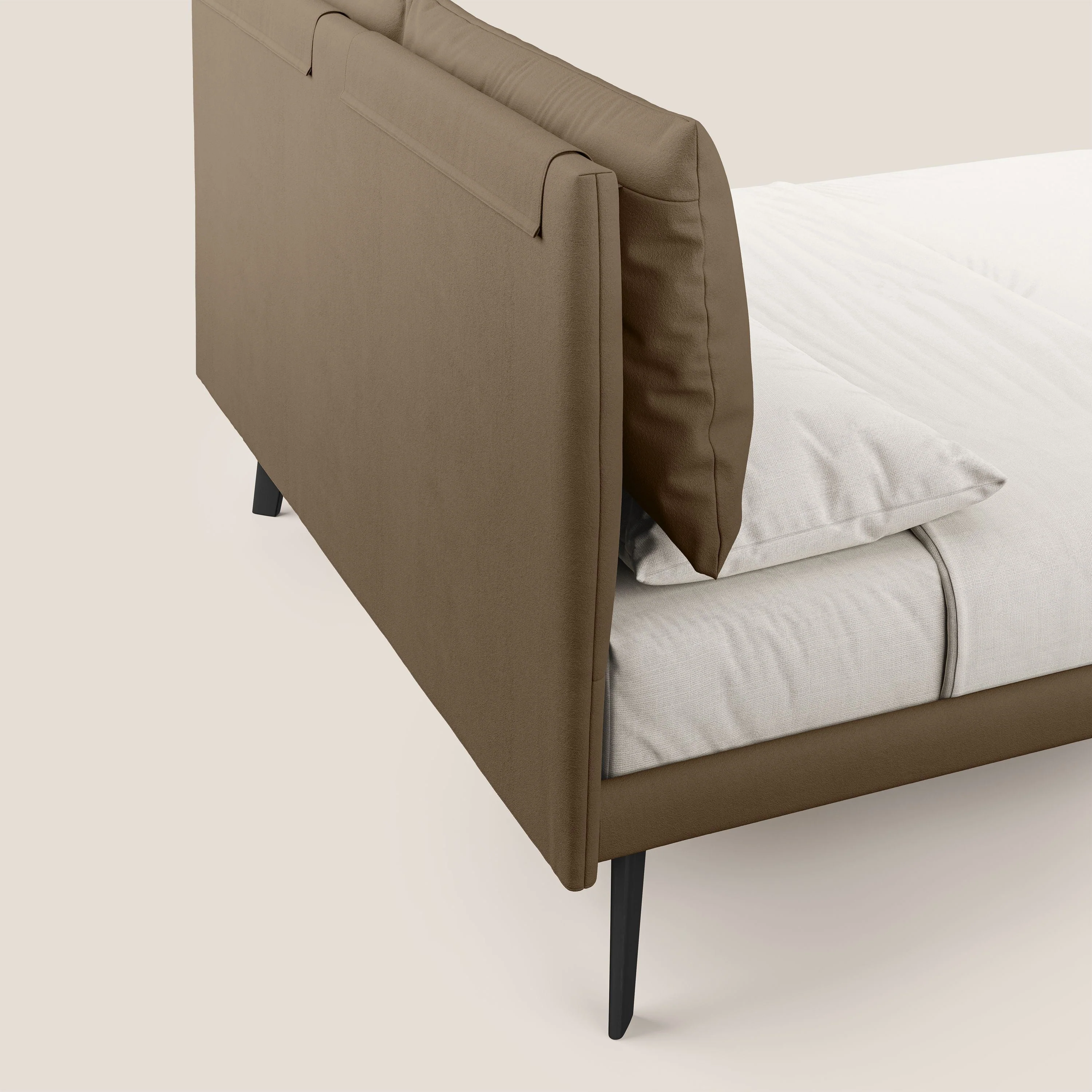 Astrid lit rembourré avec pieds en bois en microfibre détachable T11 marron - Image 6