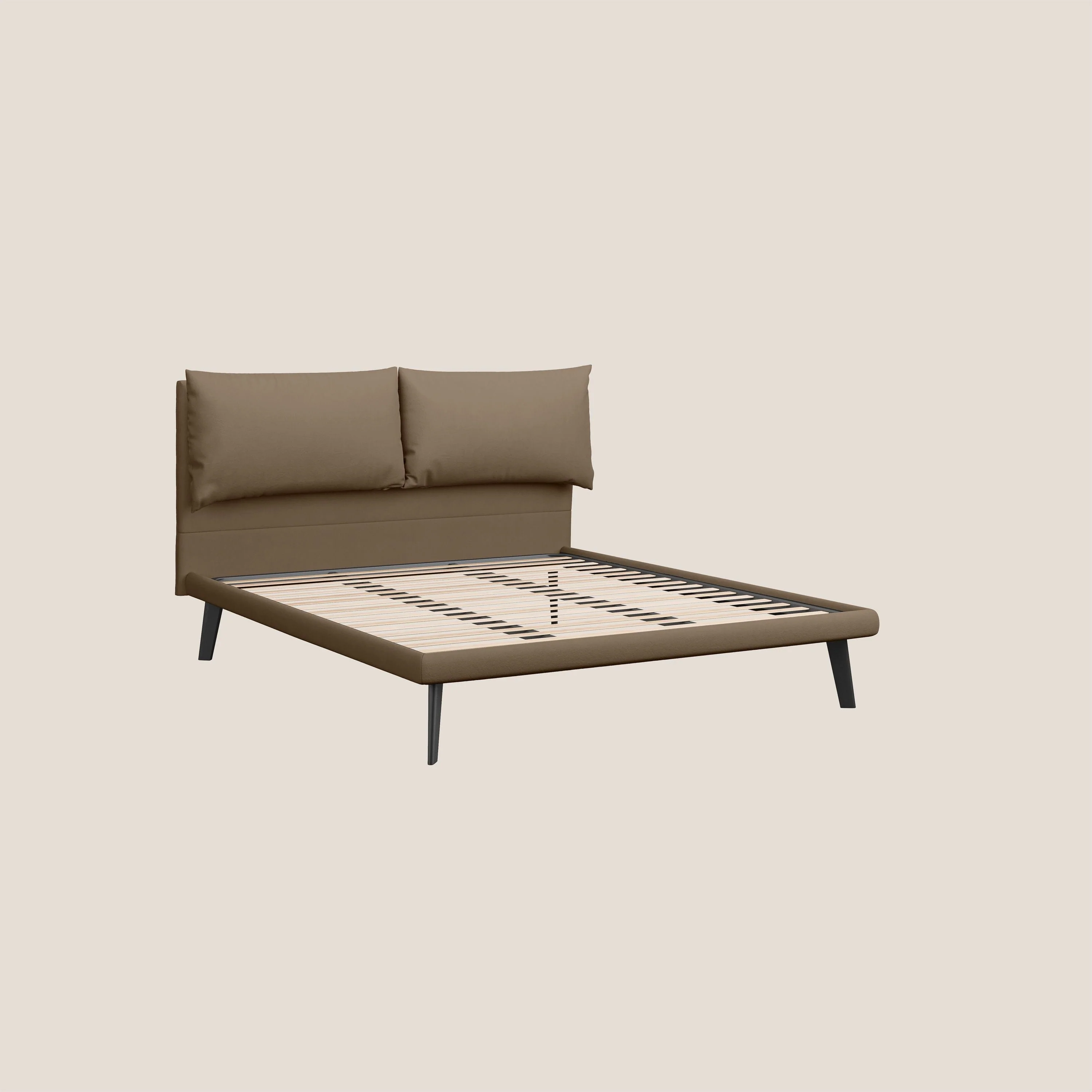 Astrid lit rembourré avec pieds en bois en microfibre détachable T11 marron - Image 7