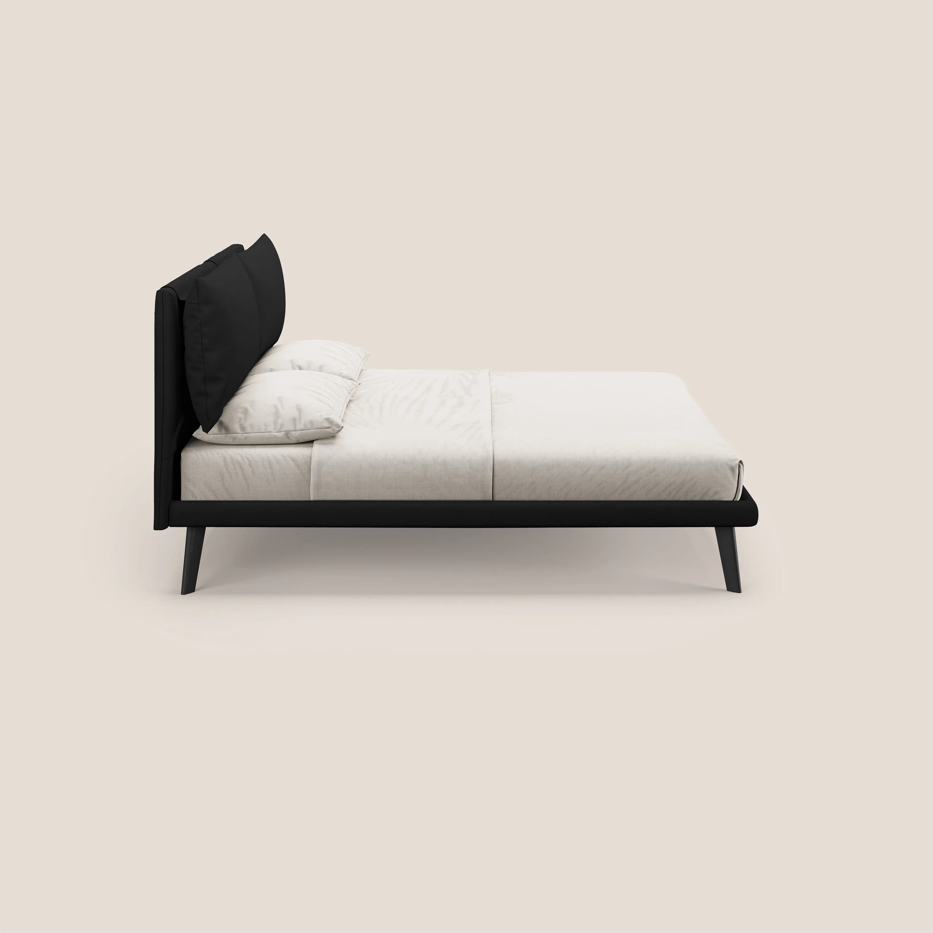 Astrid lit rembourré avec pieds en bois en microfibre détachable T11 noir - Image 3