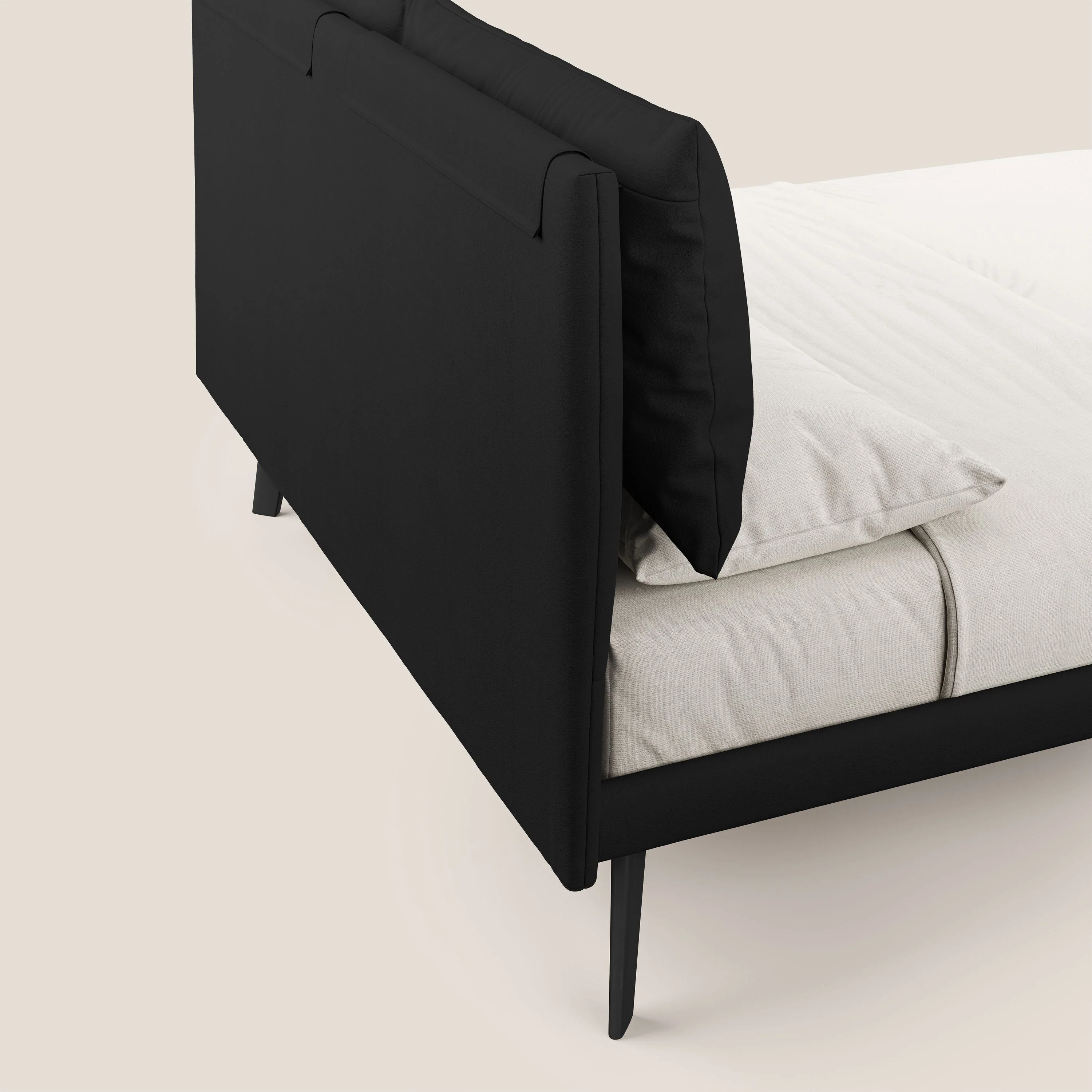 Astrid lit rembourré avec pieds en bois en microfibre détachable T11 noir - Image 6