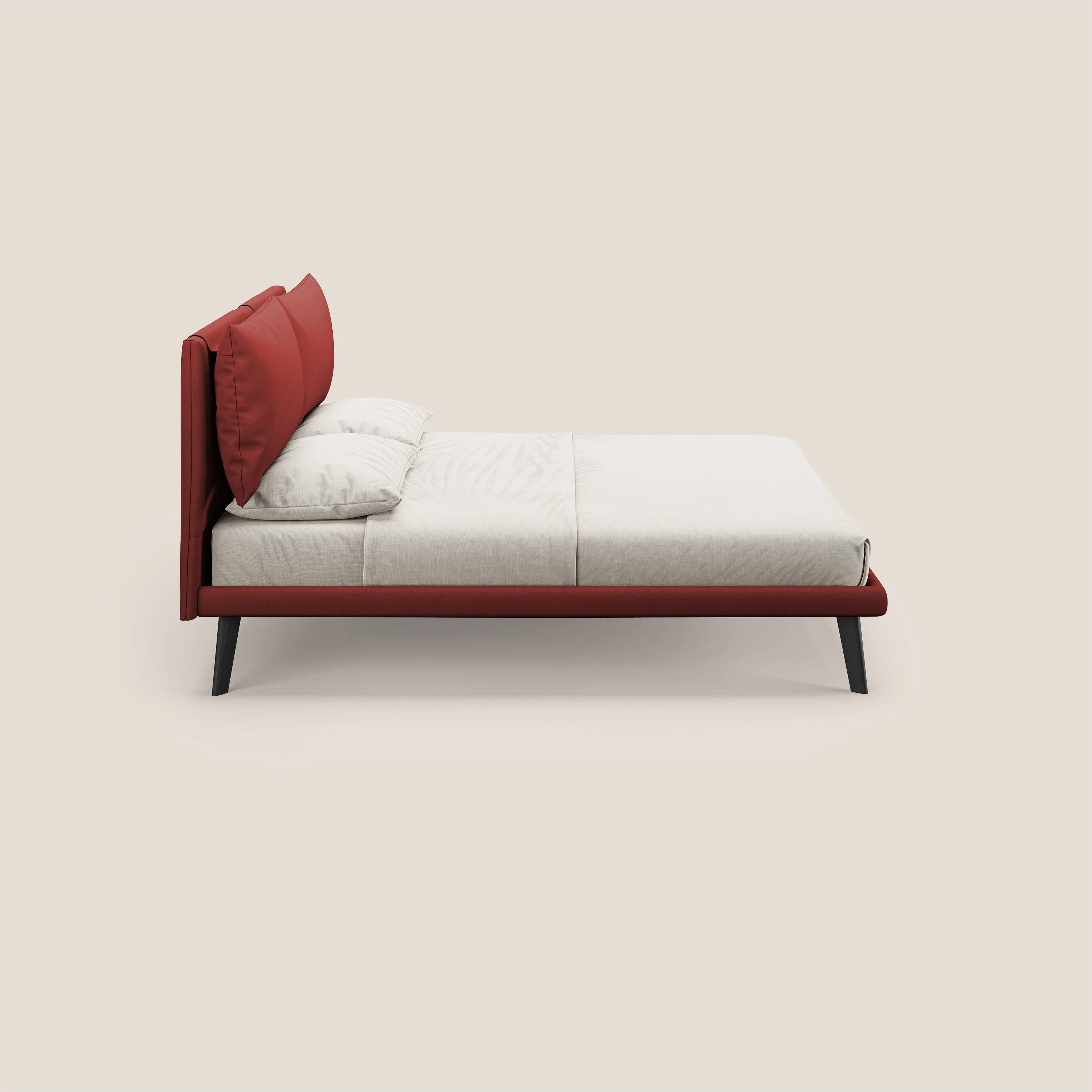 Astrid lit rembourré avec pieds en bois en microfibre détachable T11 rouge - Image 3