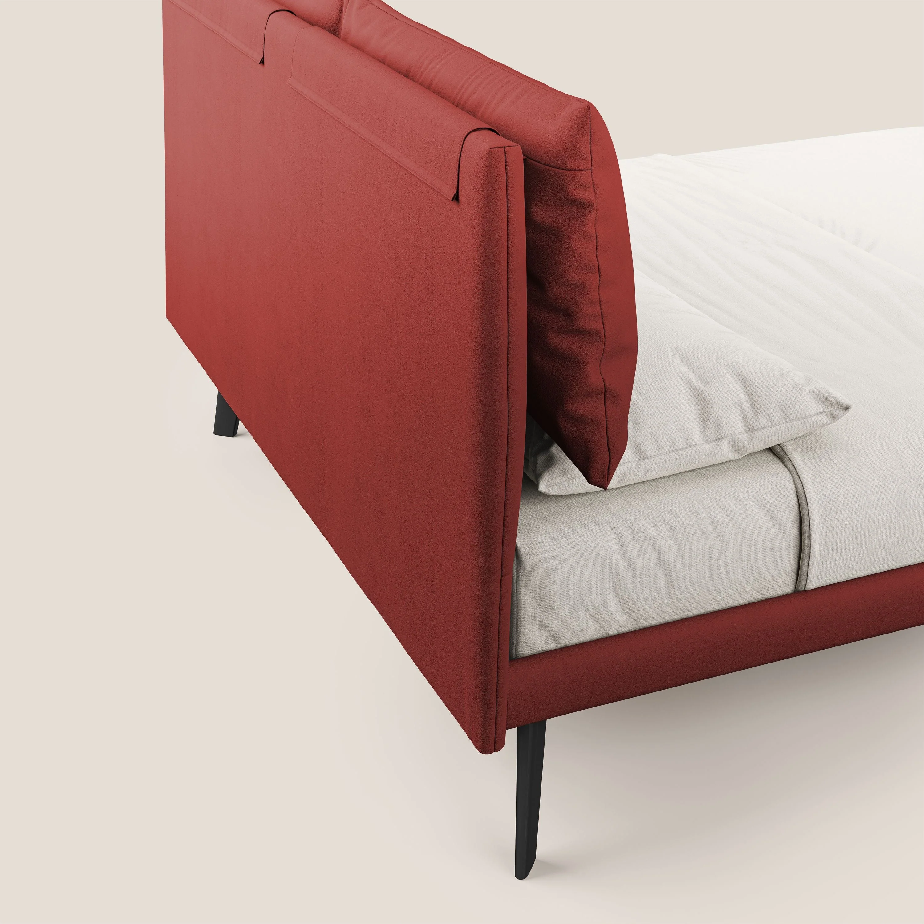 Astrid lit rembourré avec pieds en bois en microfibre détachable T11 rouge - Image 6