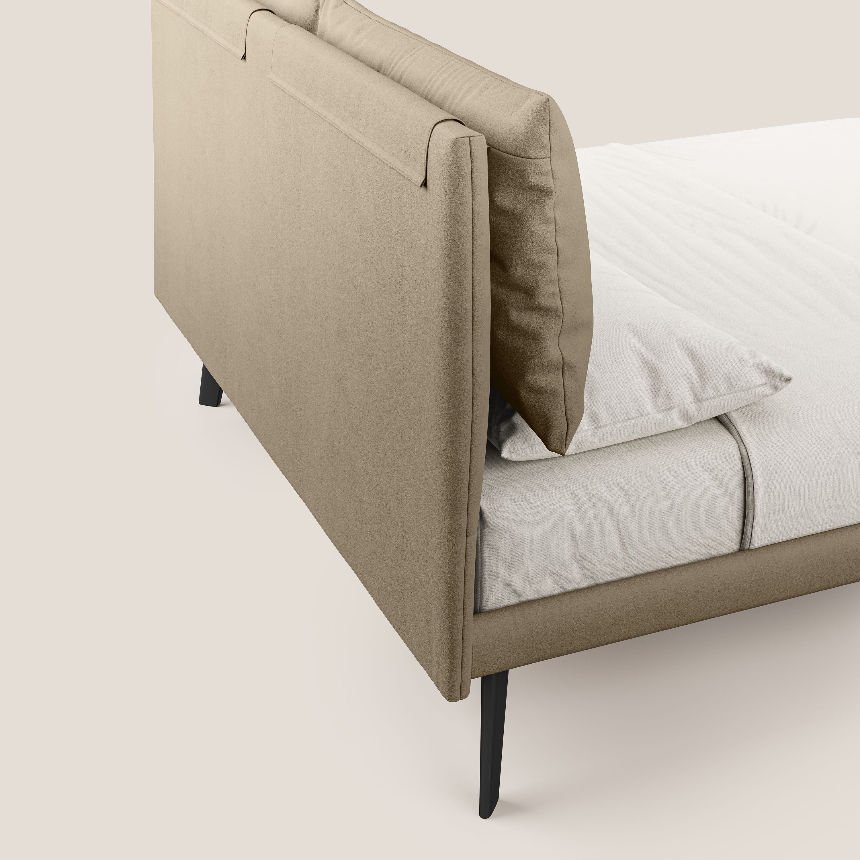 Astrid lit rembourré avec pieds en bois en microfibre détachable T11 Taupe tortora - Image 6