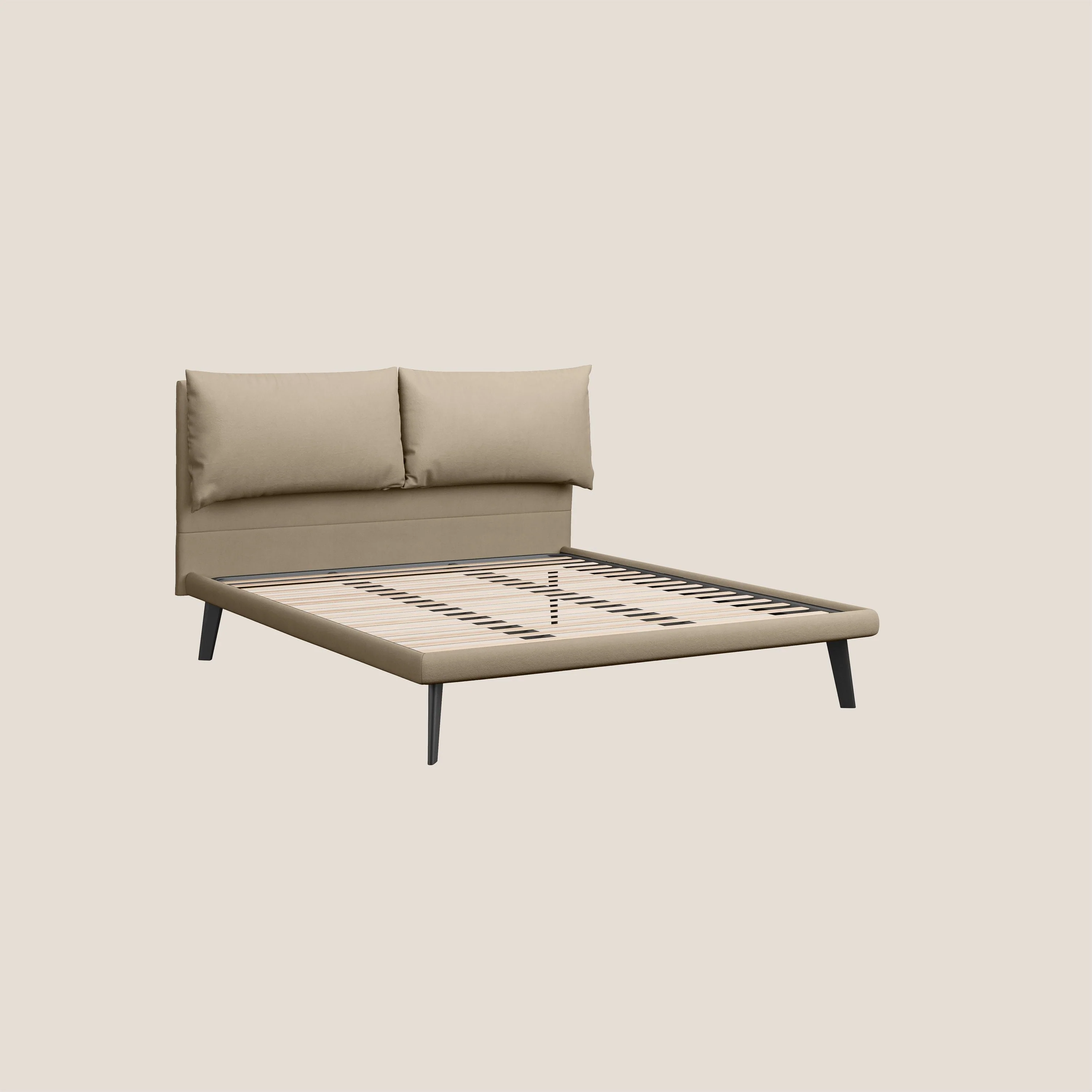 Astrid lit rembourré avec pieds en bois en microfibre détachable T11 Taupe tortora - Image 7