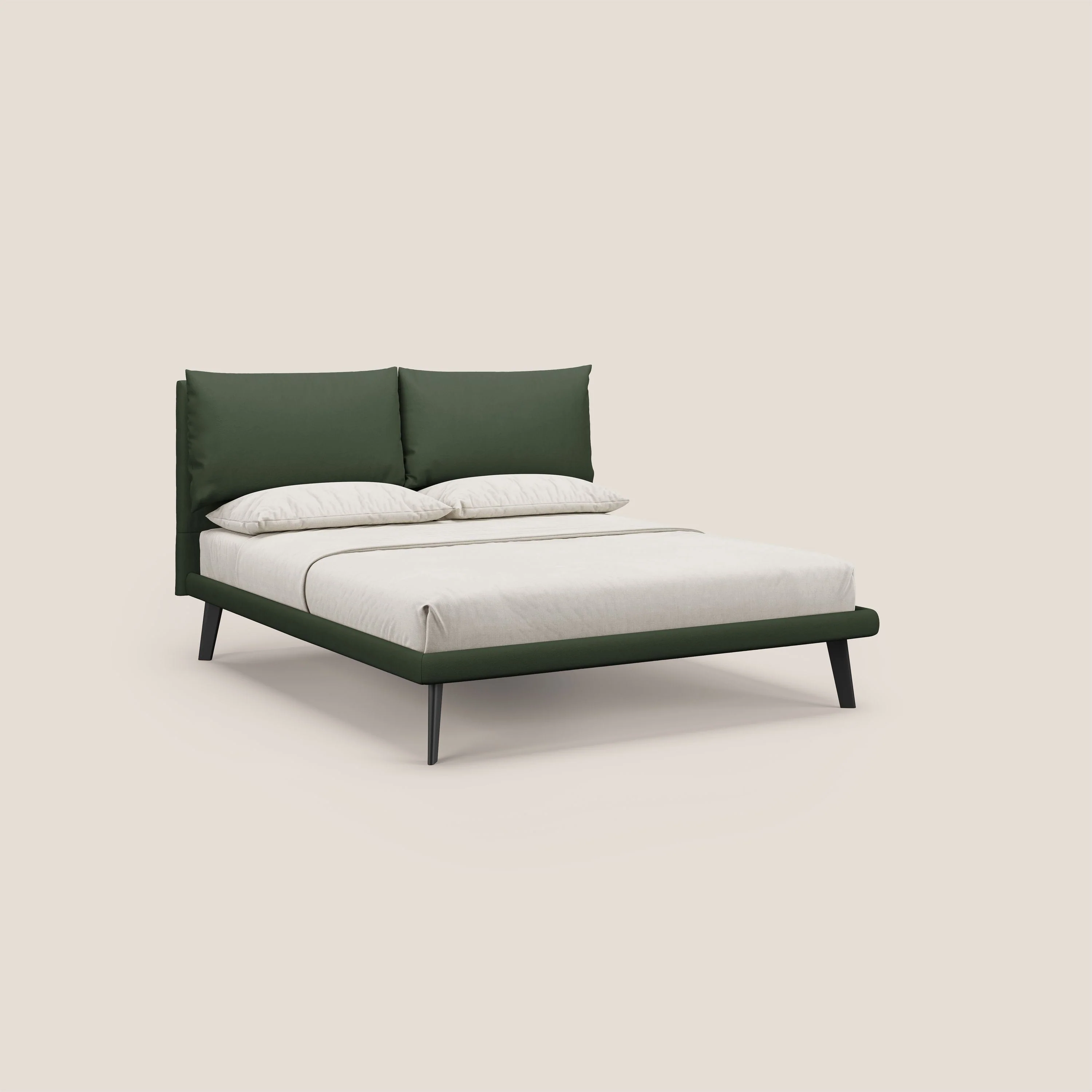 Astrid lit rembourré avec pieds en bois en microfibre détachable T11 vert