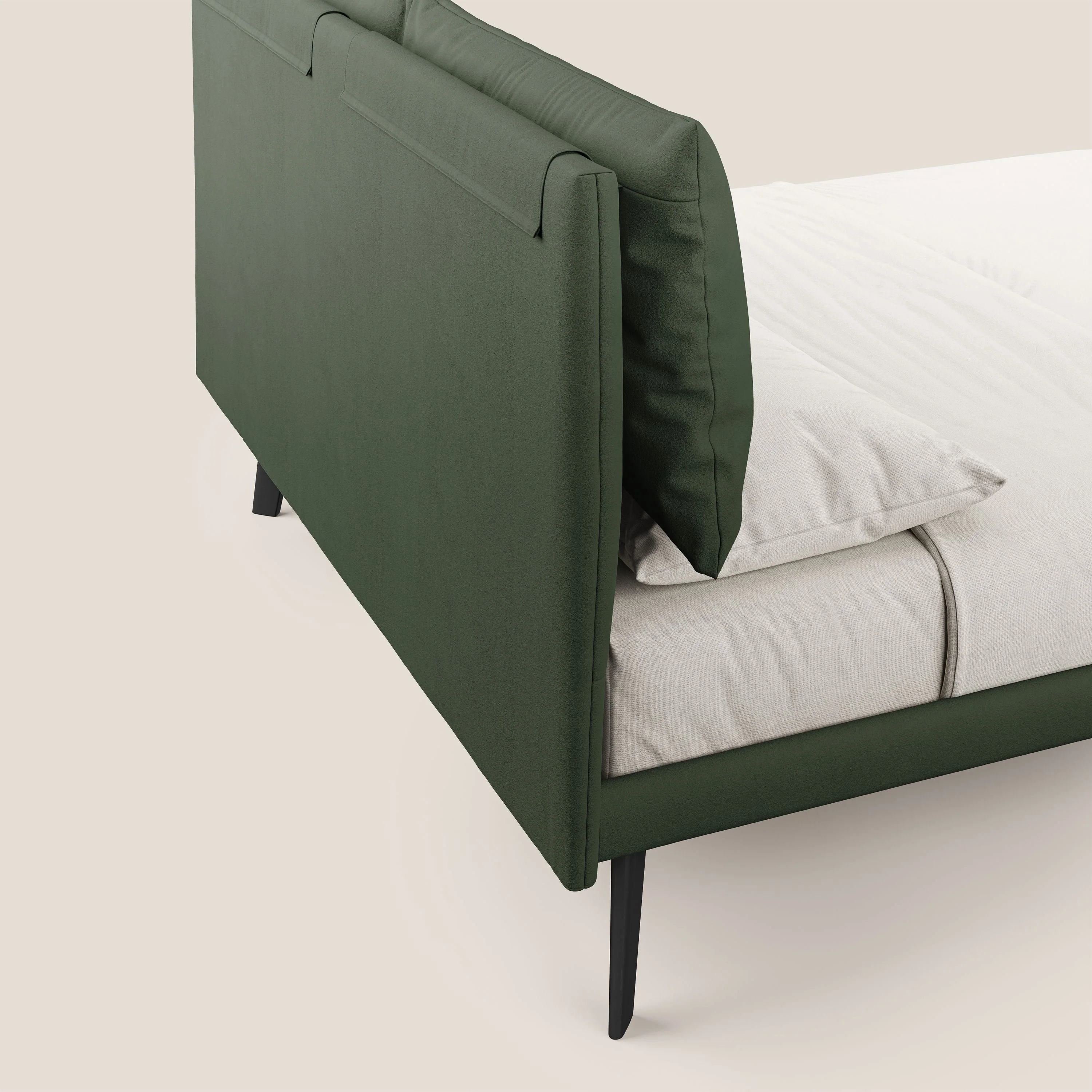 Astrid lit rembourré avec pieds en bois en microfibre détachable T11 vert - Image 4