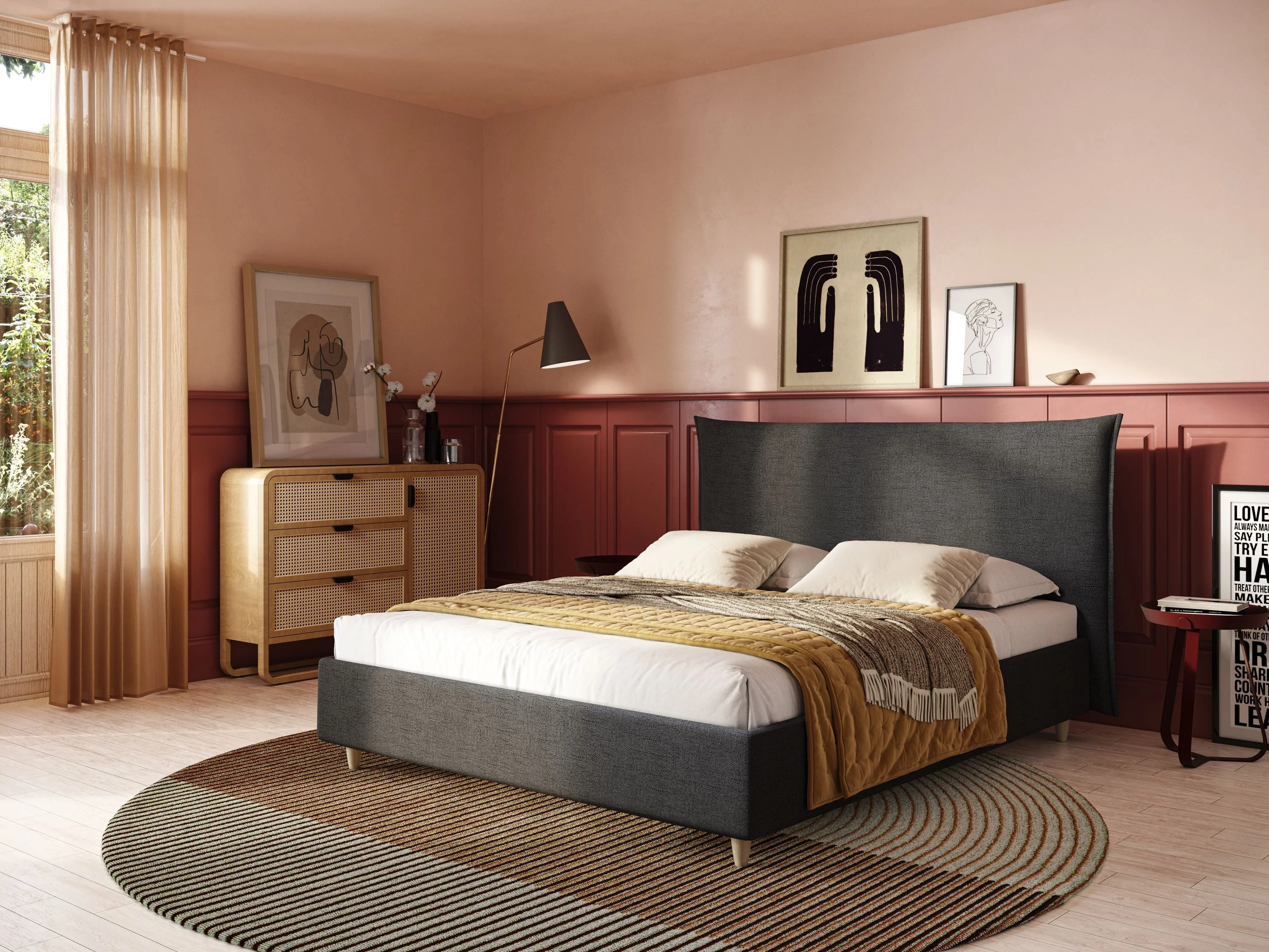 Audrey lit rembourré avec coffre déhoussable en tissu flammé imperméable T03 anthracite - Image 2