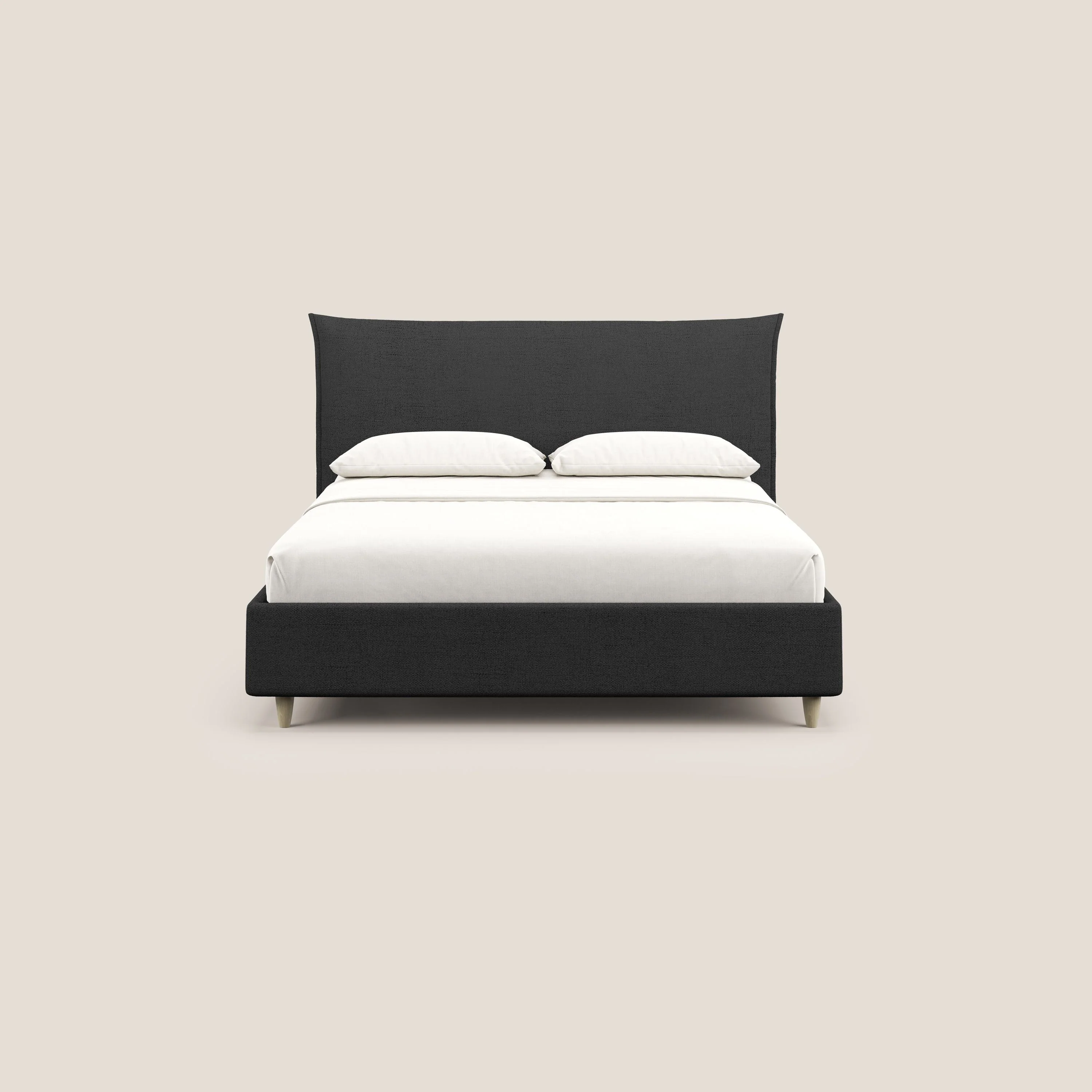 Audrey lit rembourré avec coffre déhoussable en tissu flammé imperméable T03 anthracite - Image 4