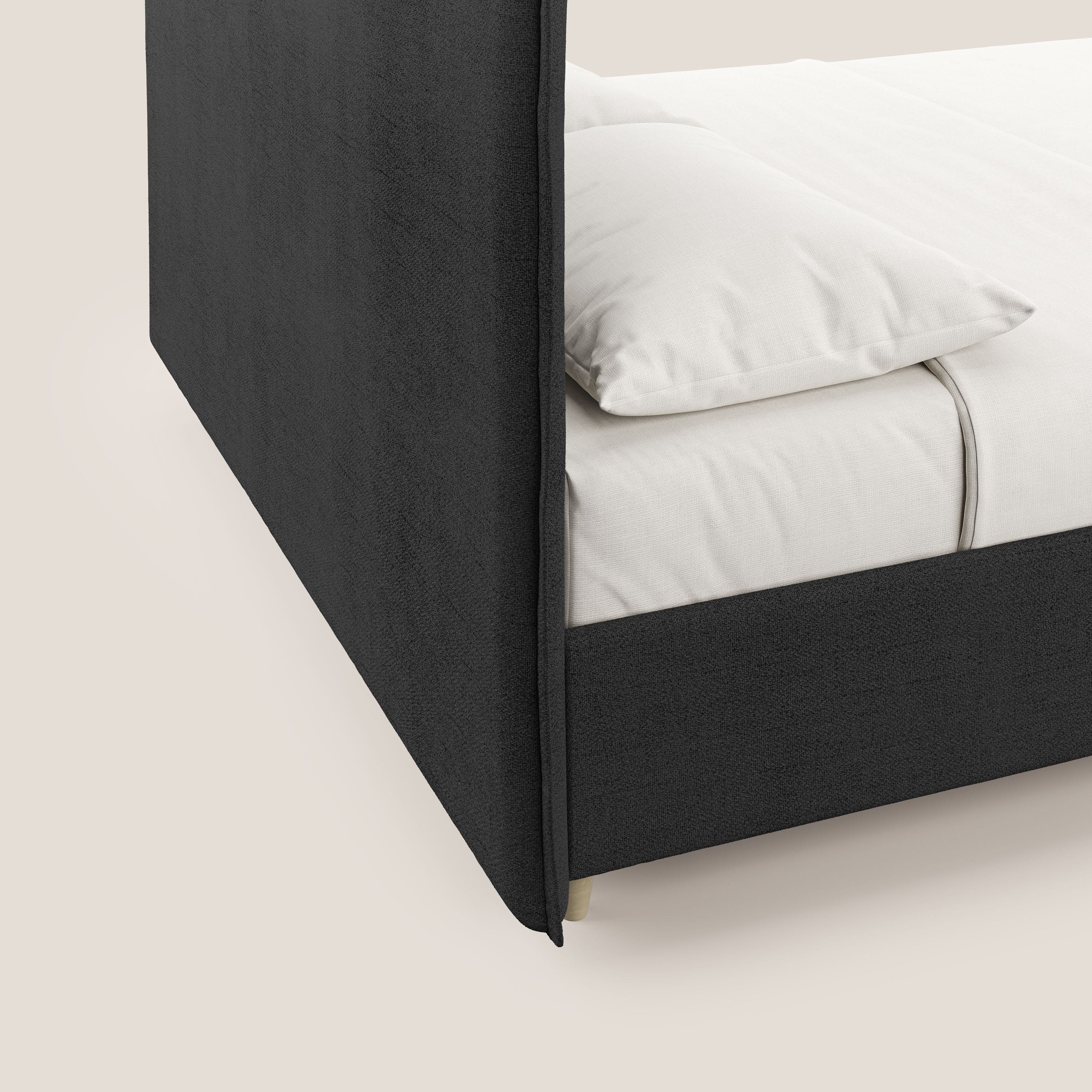 Audrey lit rembourré avec coffre déhoussable en tissu flammé imperméable T03 anthracite - Image 9