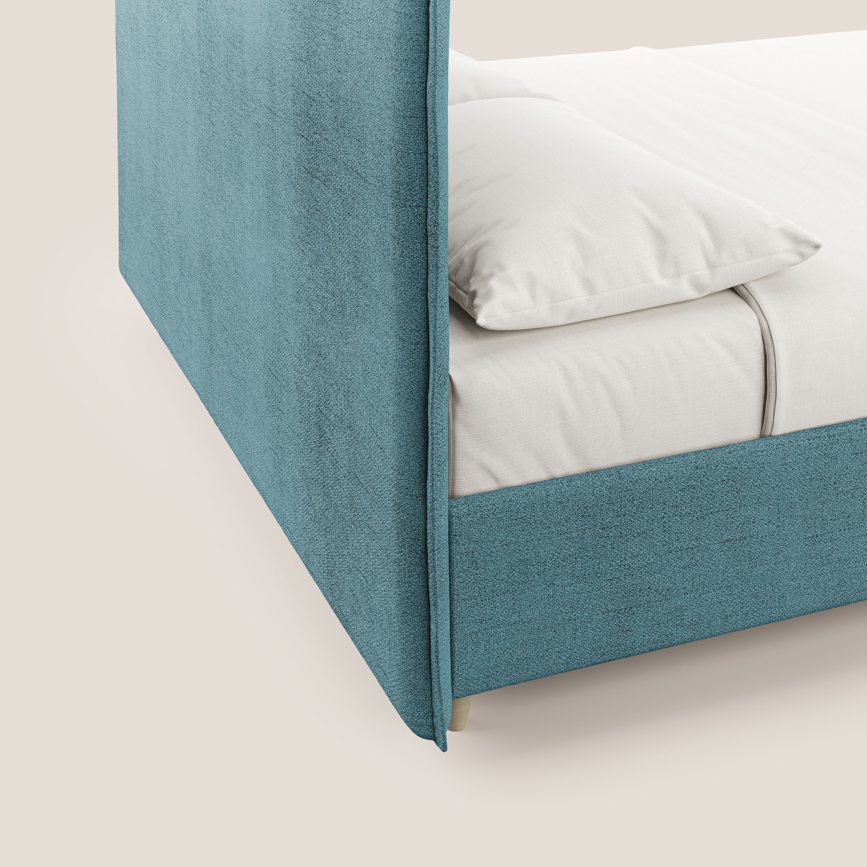 Audrey lit rembourré avec coffre déhoussable en tissu flammé imperméable T03 azur - Image 7