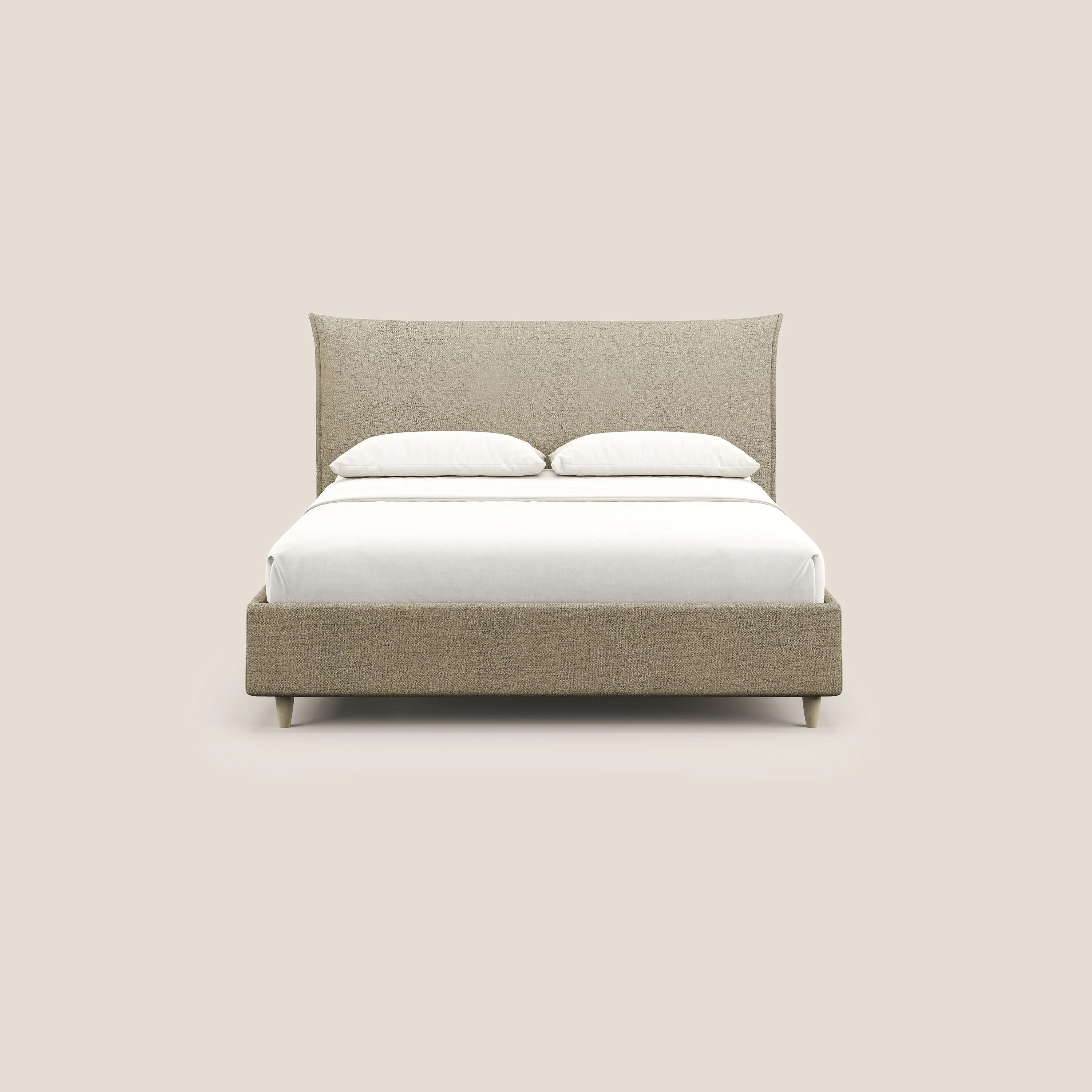 Audrey lit rembourré avec coffre déhoussable en tissu flammé imperméable T03 beige - Image 3