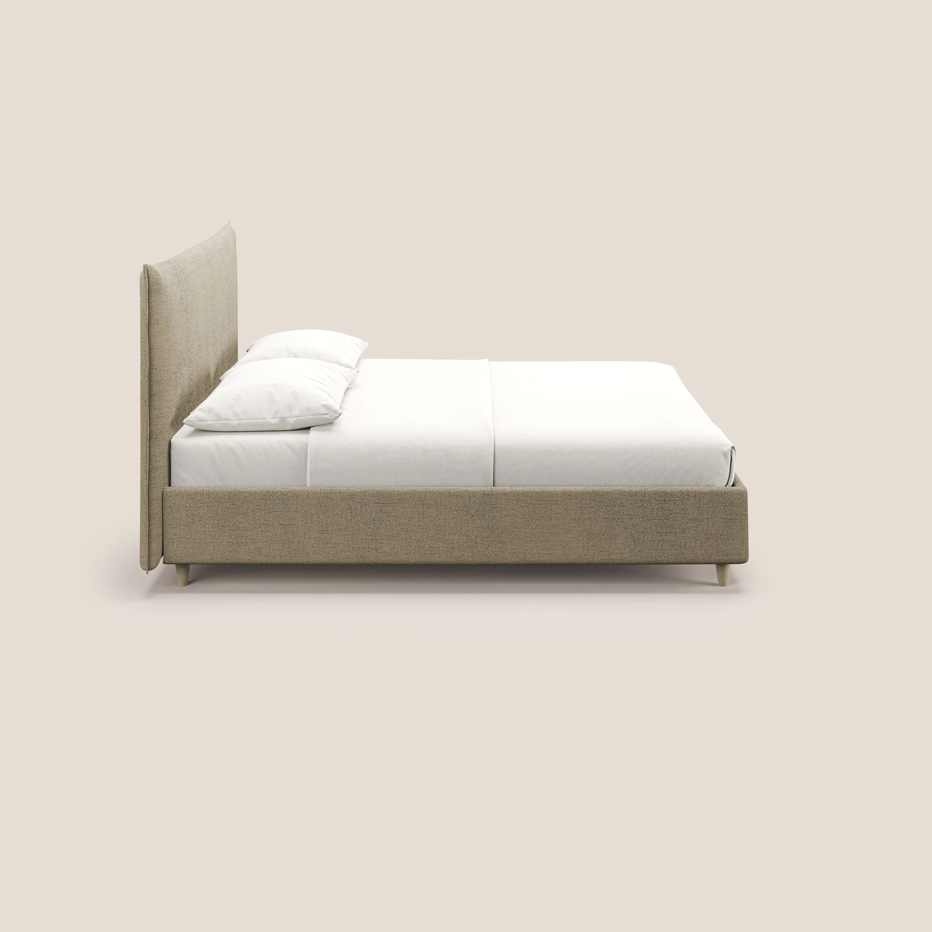 Audrey lit rembourré avec coffre déhoussable en tissu flammé imperméable T03 beige - Image 4