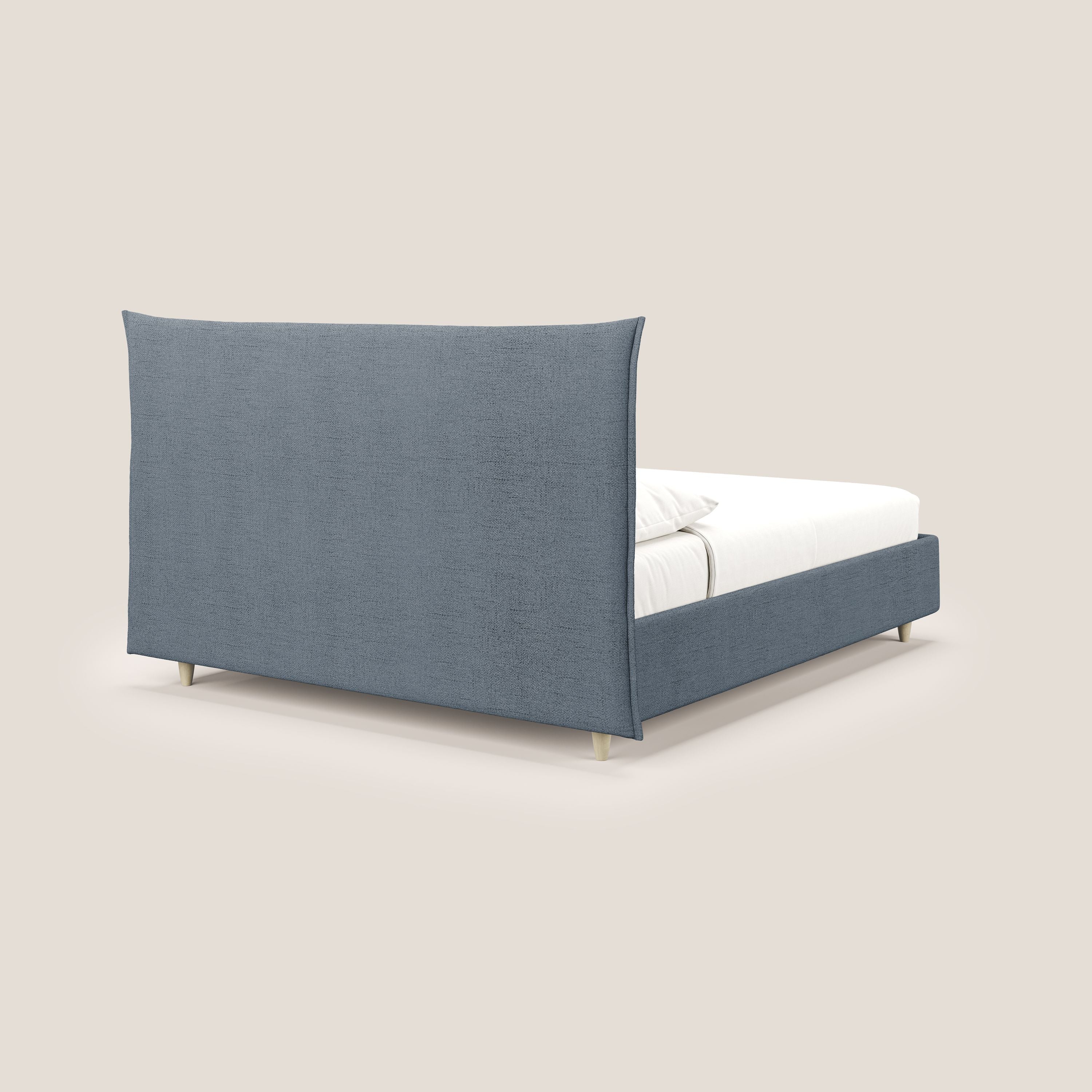 Audrey lit rembourré avec coffre déhoussable en tissu flammé imperméable T03 bleu - Image 5