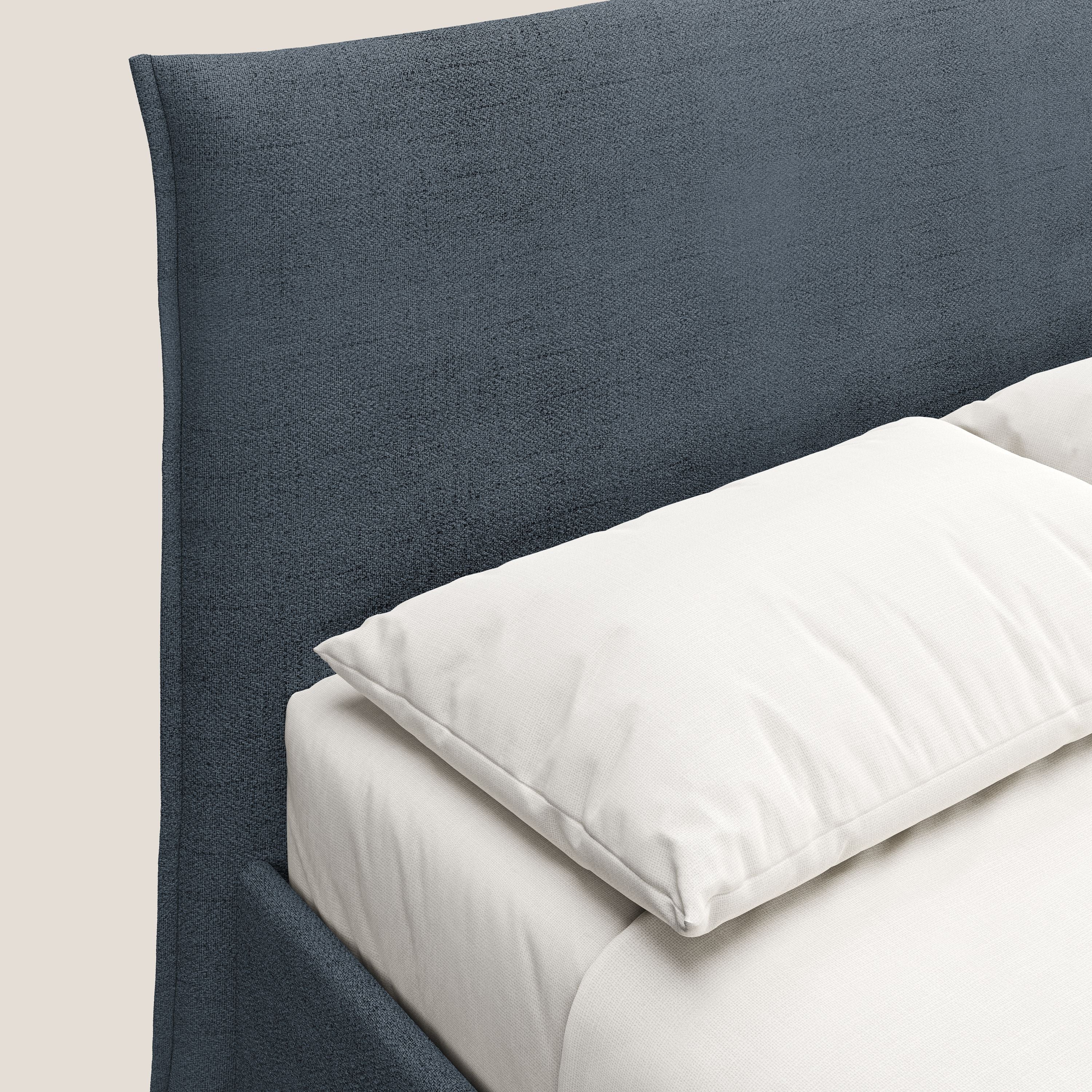 Audrey lit rembourré avec coffre déhoussable en tissu flammé imperméable T03 bleu - Image 6