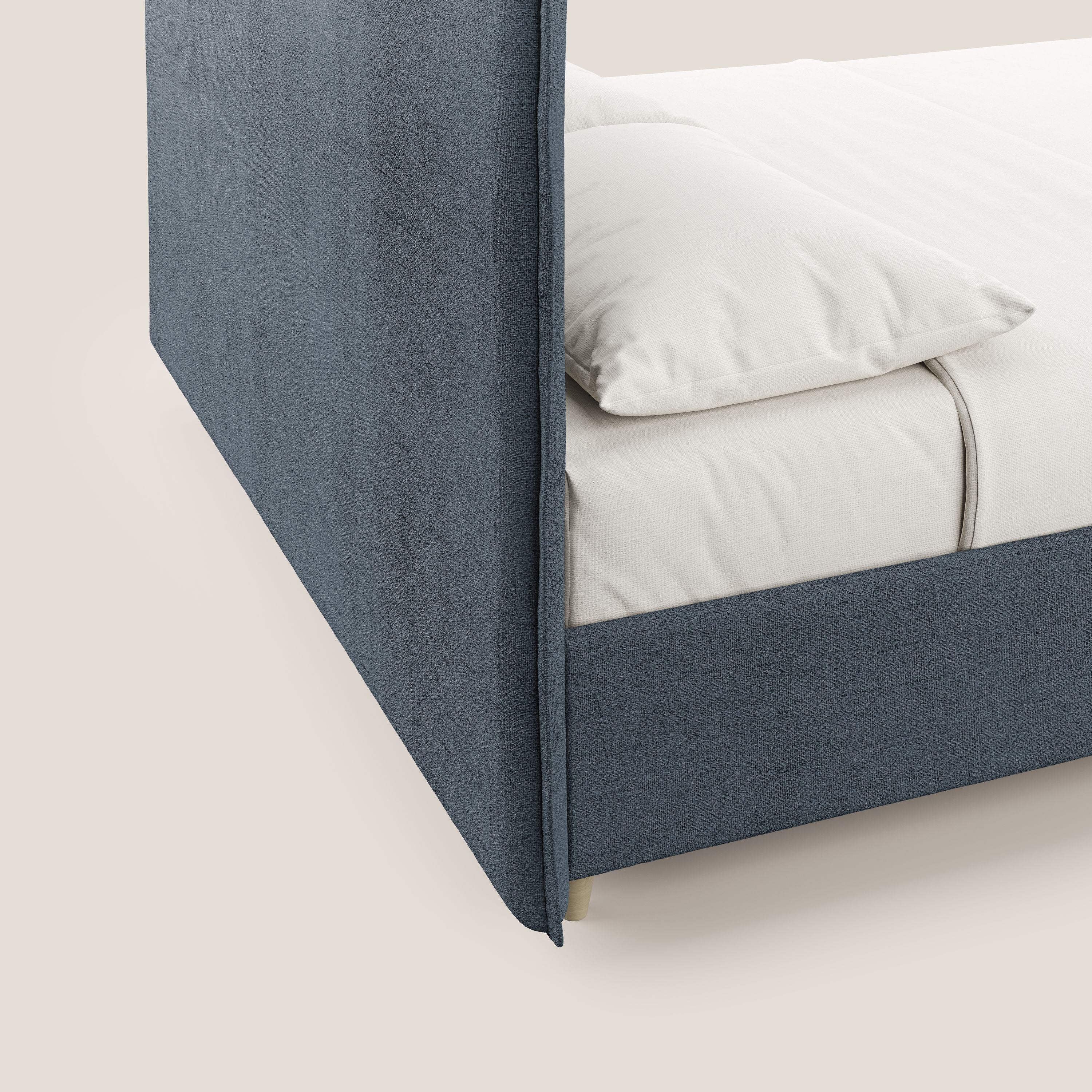Audrey lit rembourré avec coffre déhoussable en tissu flammé imperméable T03 bleu - Image 7