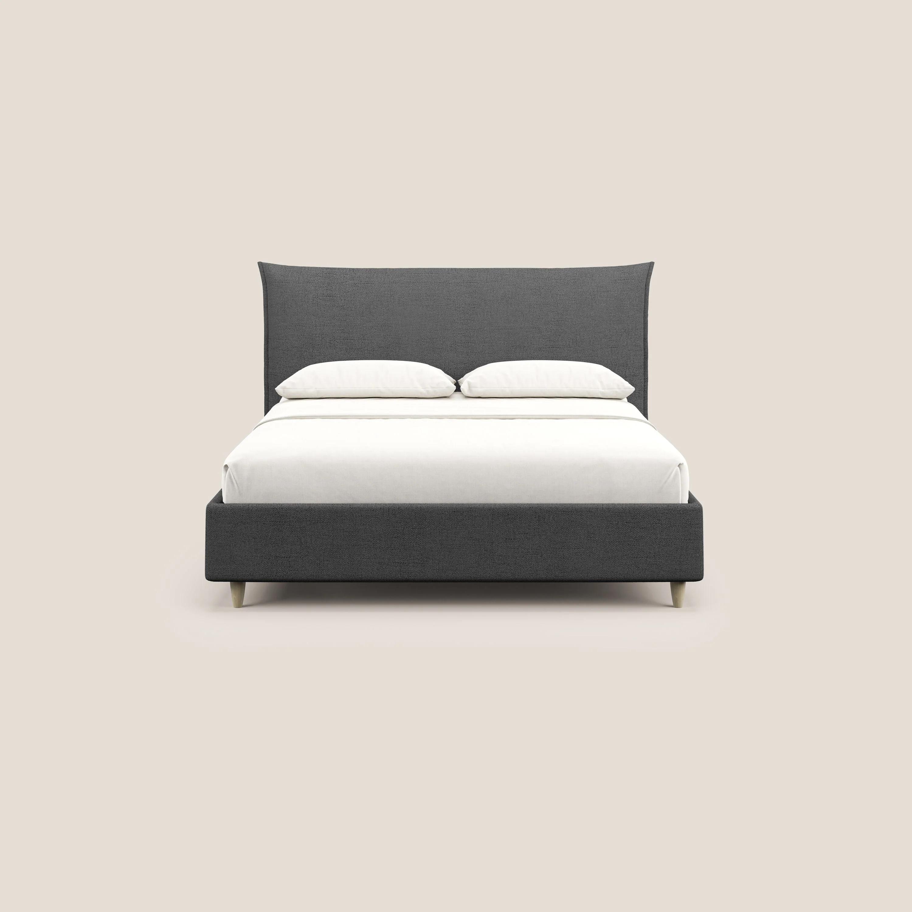 Audrey lit rembourré avec coffre déhoussable en tissu flammé imperméable T03 gris - Image 3