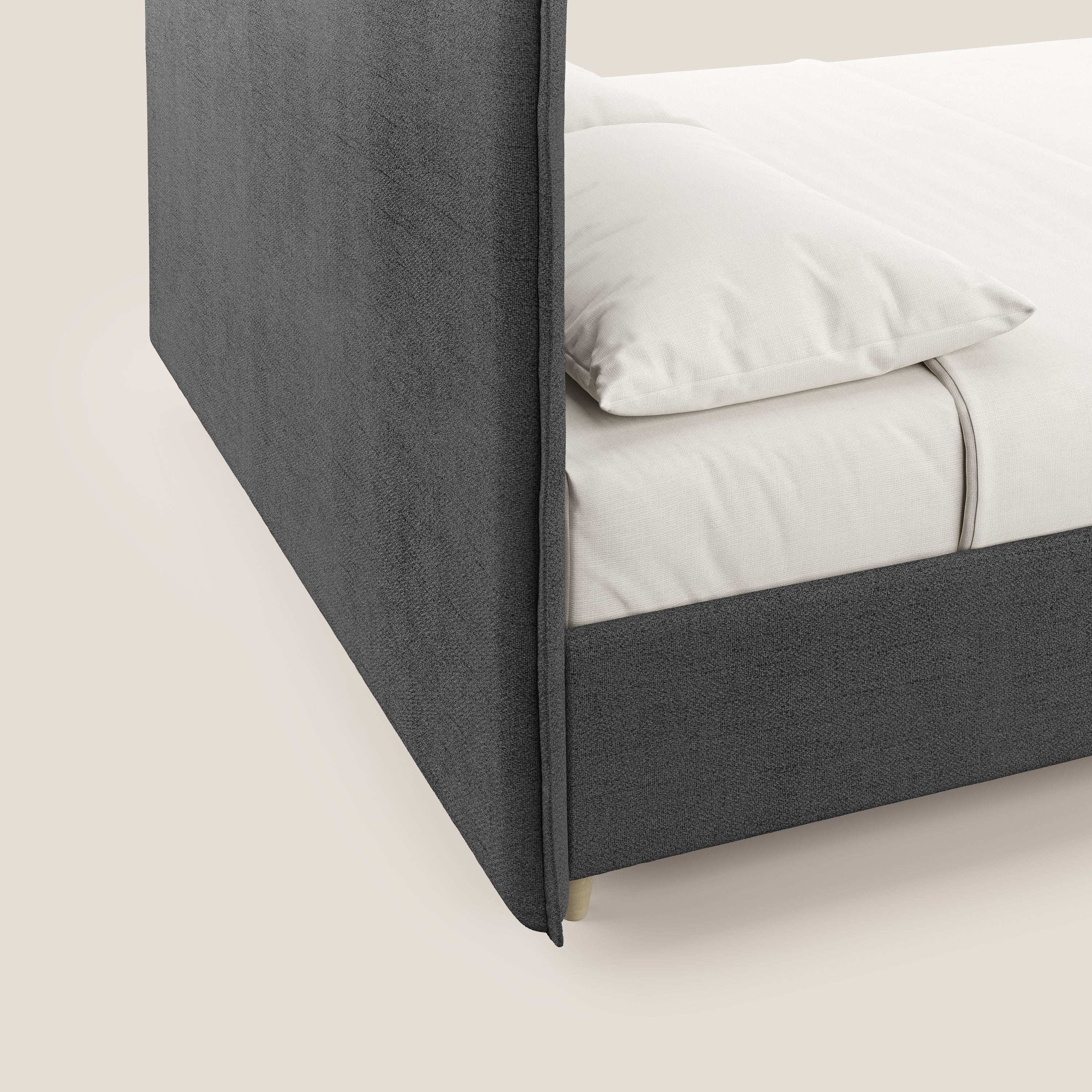 Audrey lit rembourré avec coffre déhoussable en tissu flammé imperméable T03 gris - Image 7