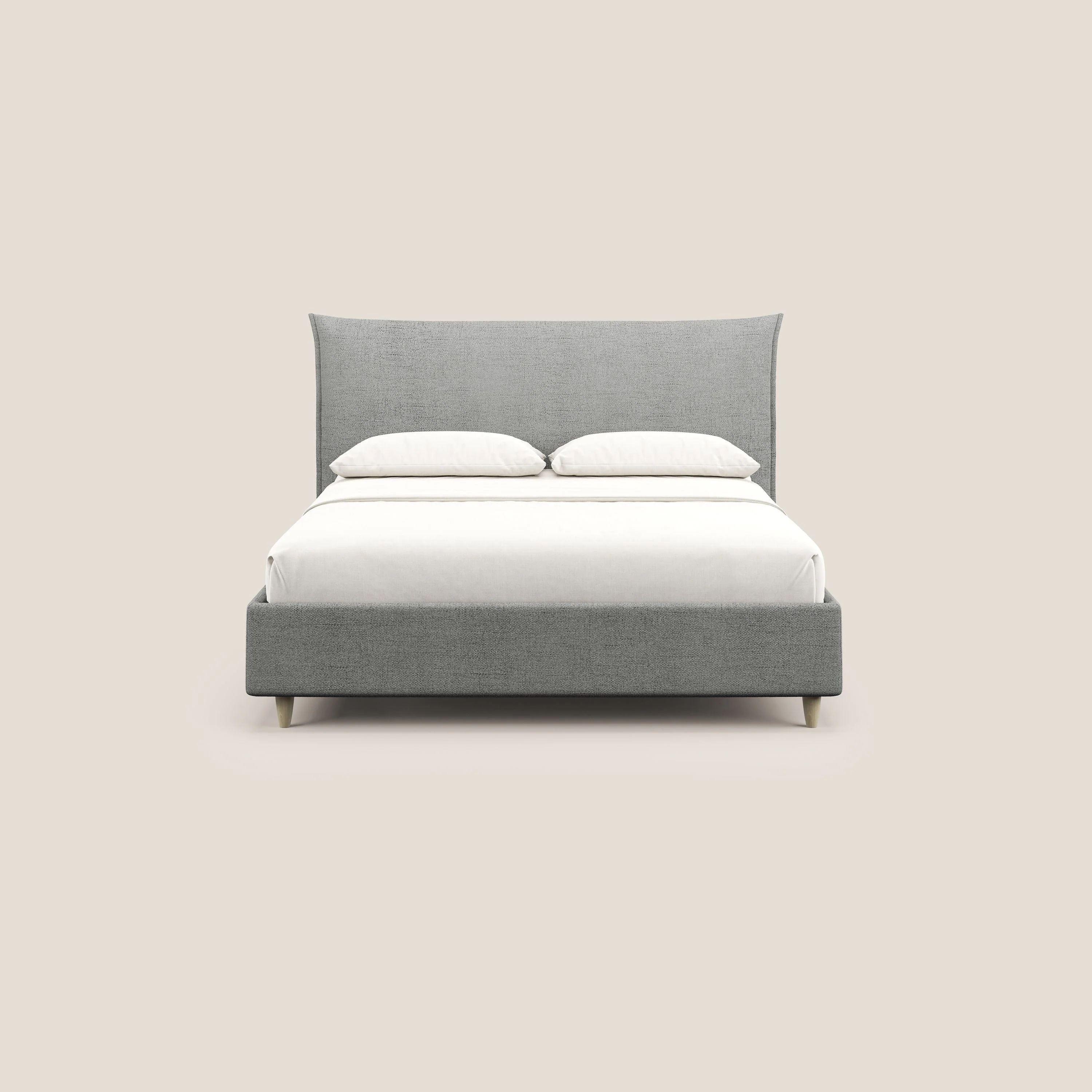 Audrey lit rembourré avec coffre déhoussable en tissu flammé imperméable T03 gris clair - Image 3