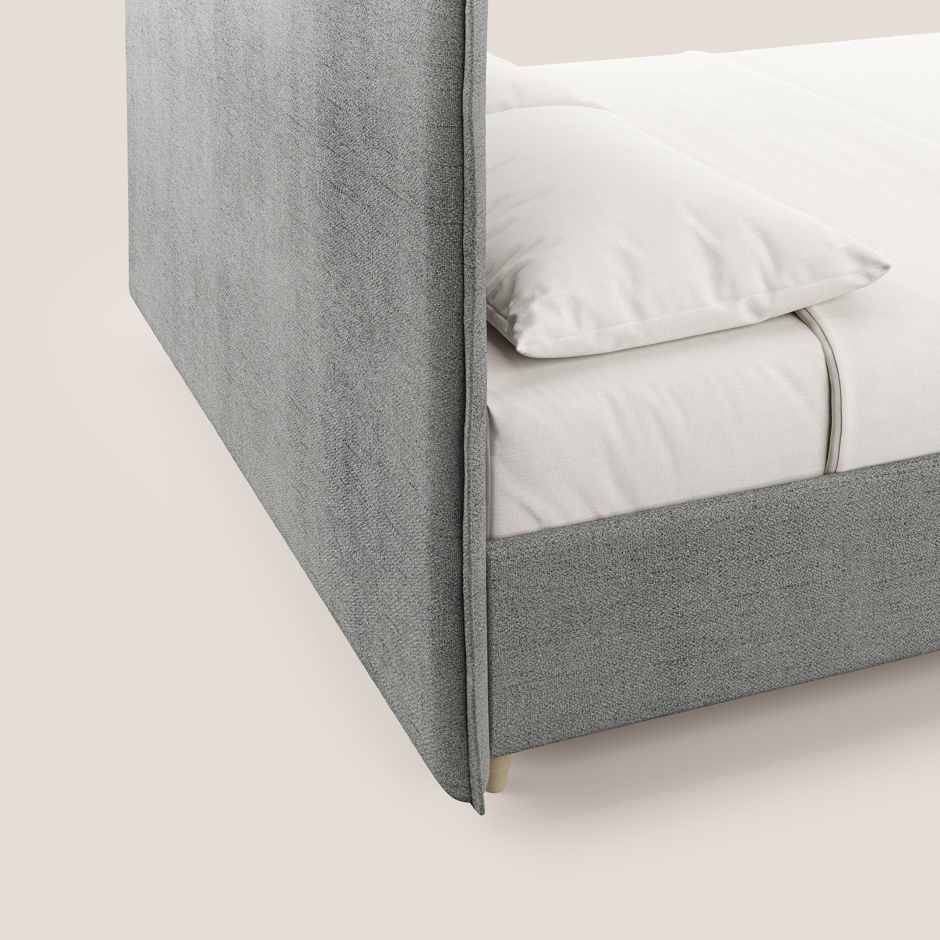 Audrey lit rembourré avec coffre déhoussable en tissu flammé imperméable T03 gris clair - Image 7