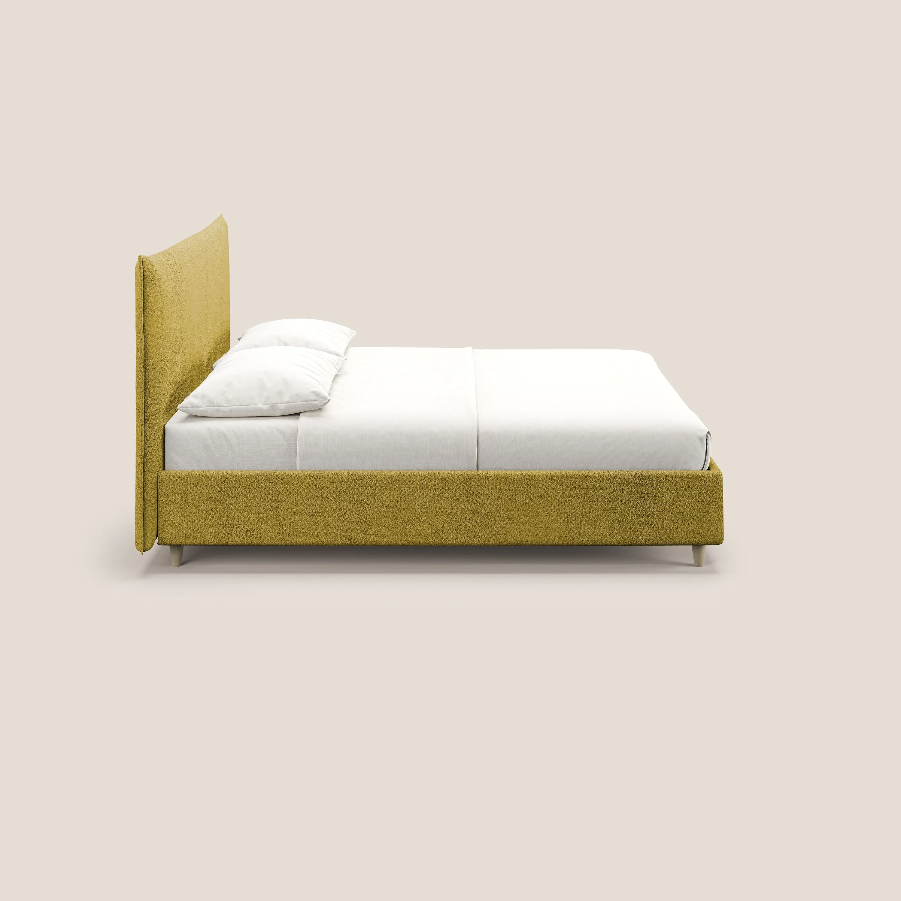 Audrey lit rembourré avec coffre déhoussable en tissu flammé imperméable T03 jaune - Image 4