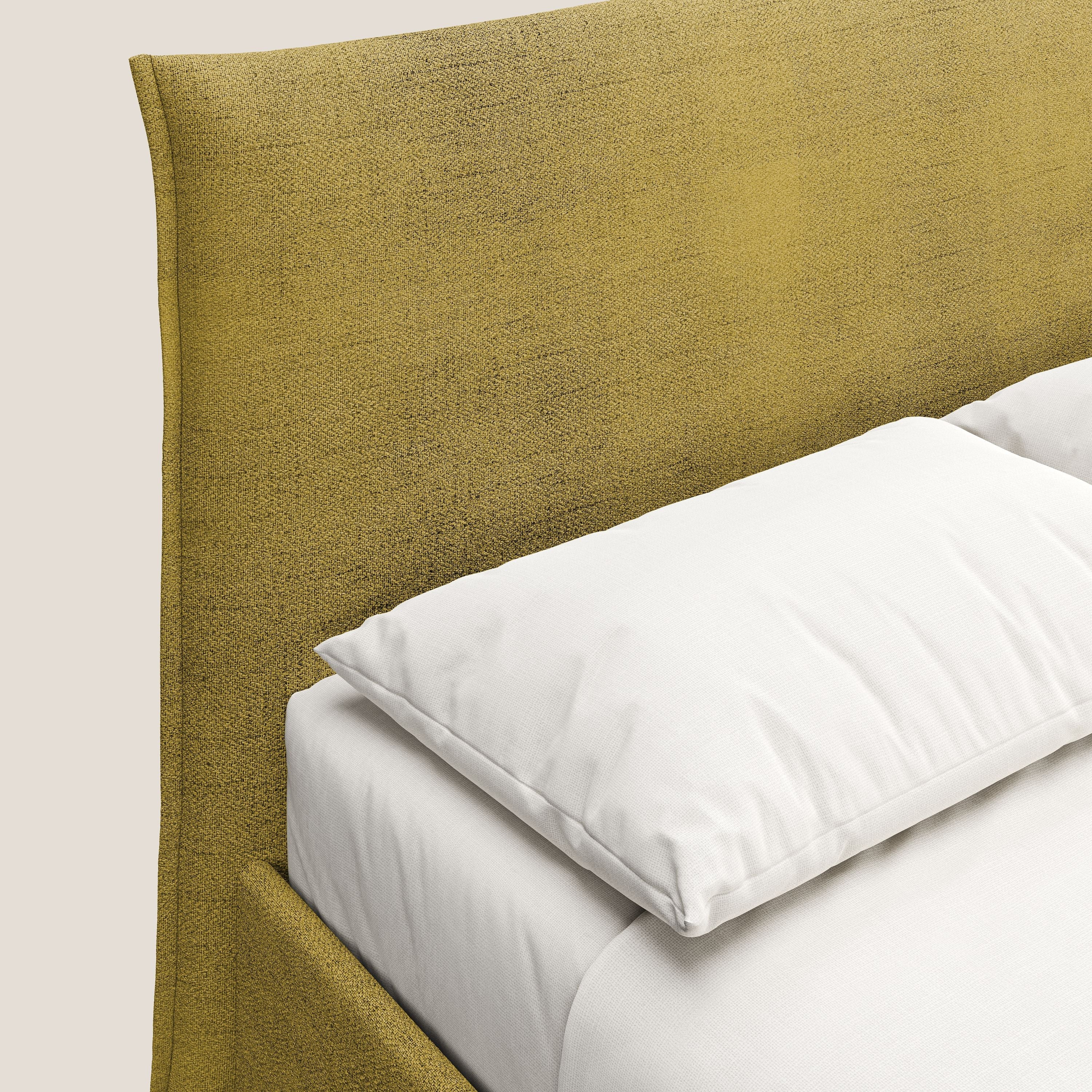 Audrey lit rembourré avec coffre déhoussable en tissu flammé imperméable T03 jaune - Image 6