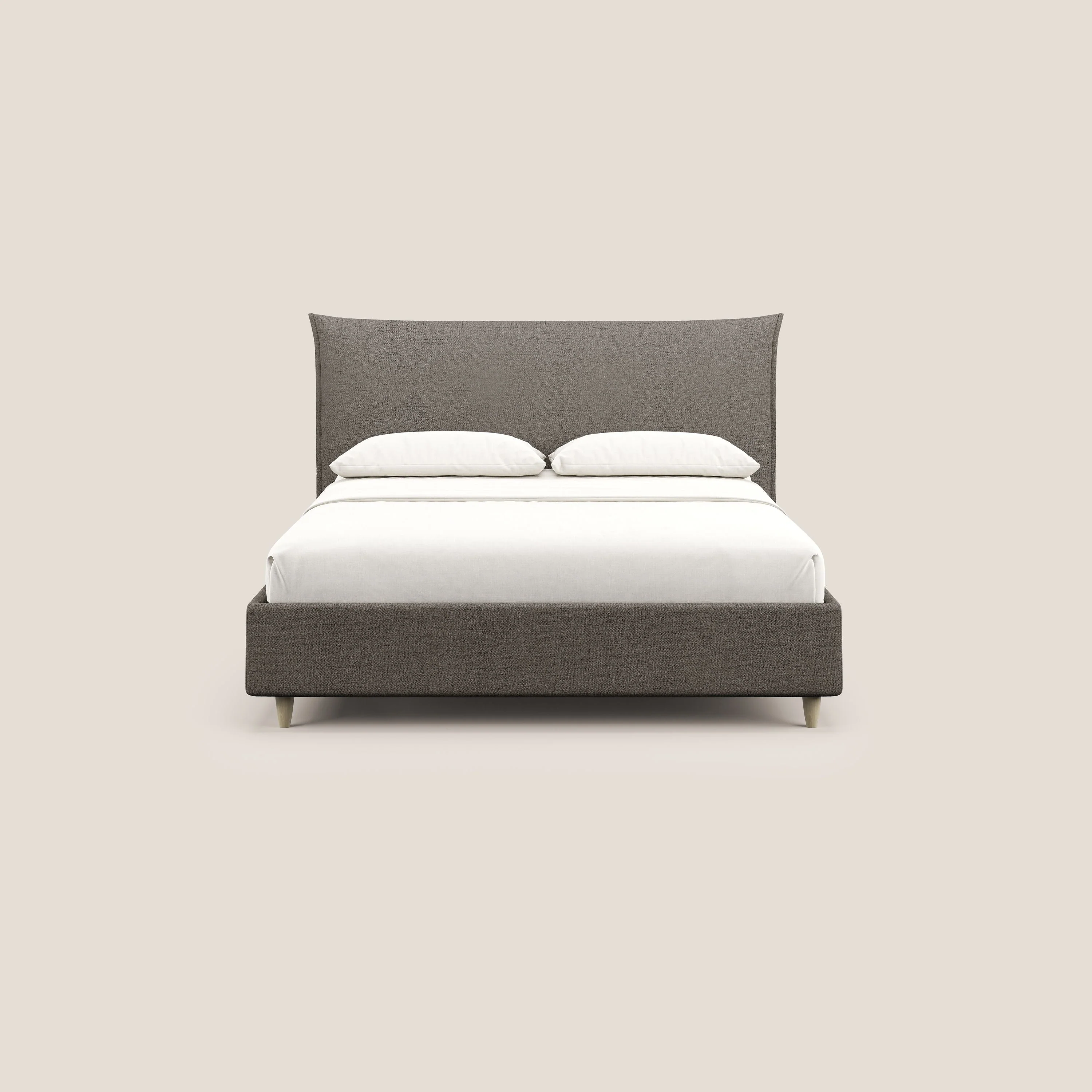 Audrey lit rembourré avec coffre déhoussable en tissu flammé imperméable T03 taupe - Image 3