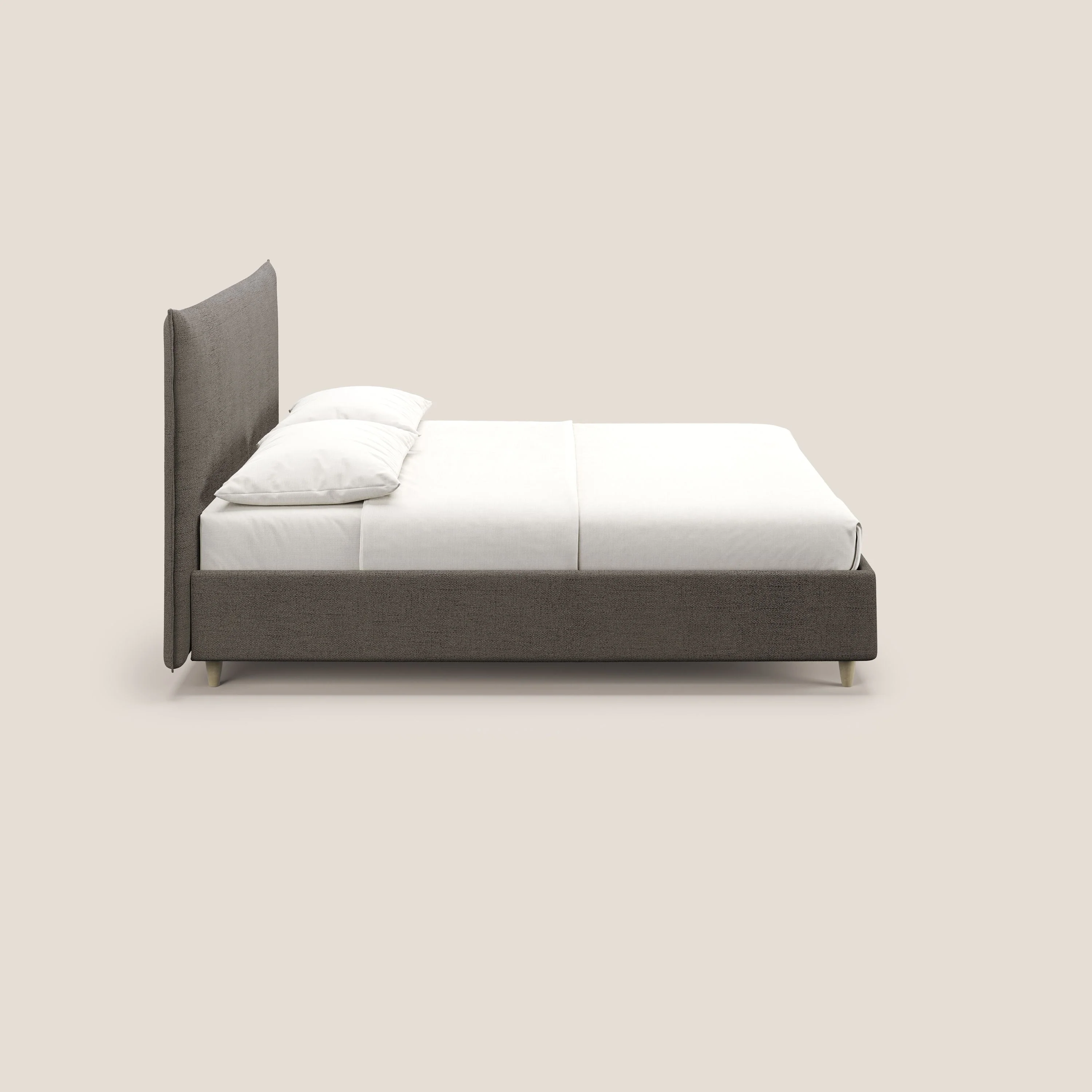 Audrey lit rembourré avec coffre déhoussable en tissu flammé imperméable T03 taupe - Image 4