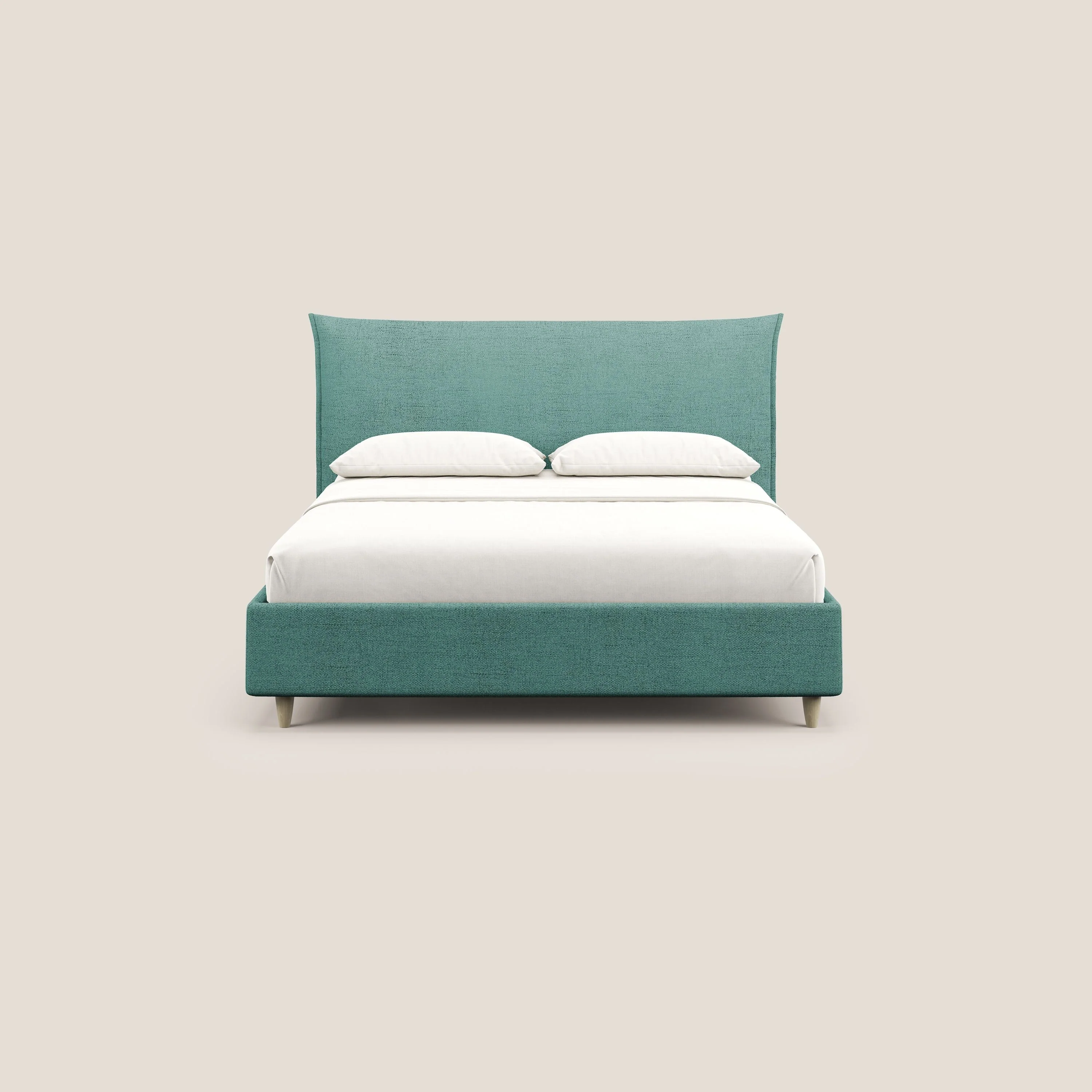 Audrey lit rembourré avec coffre déhoussable en tissu flammé imperméable T03 vert d'eau - Image 3