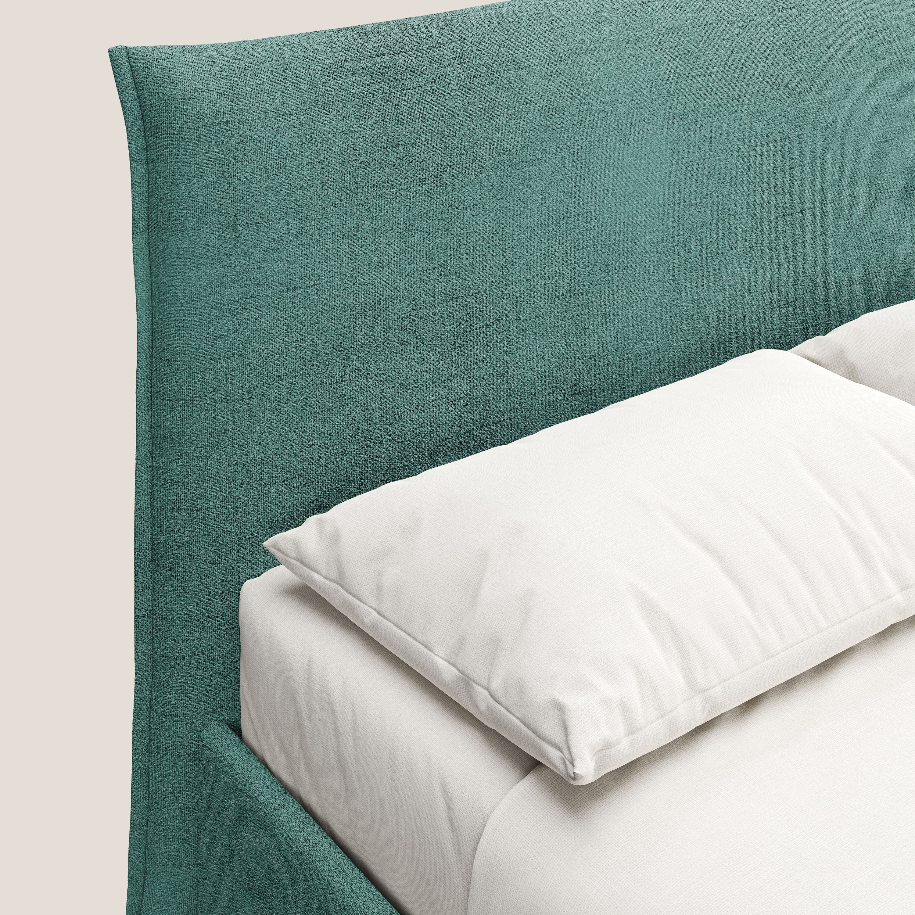 Audrey lit rembourré avec coffre déhoussable en tissu flammé imperméable T03 vert d'eau - Image 6
