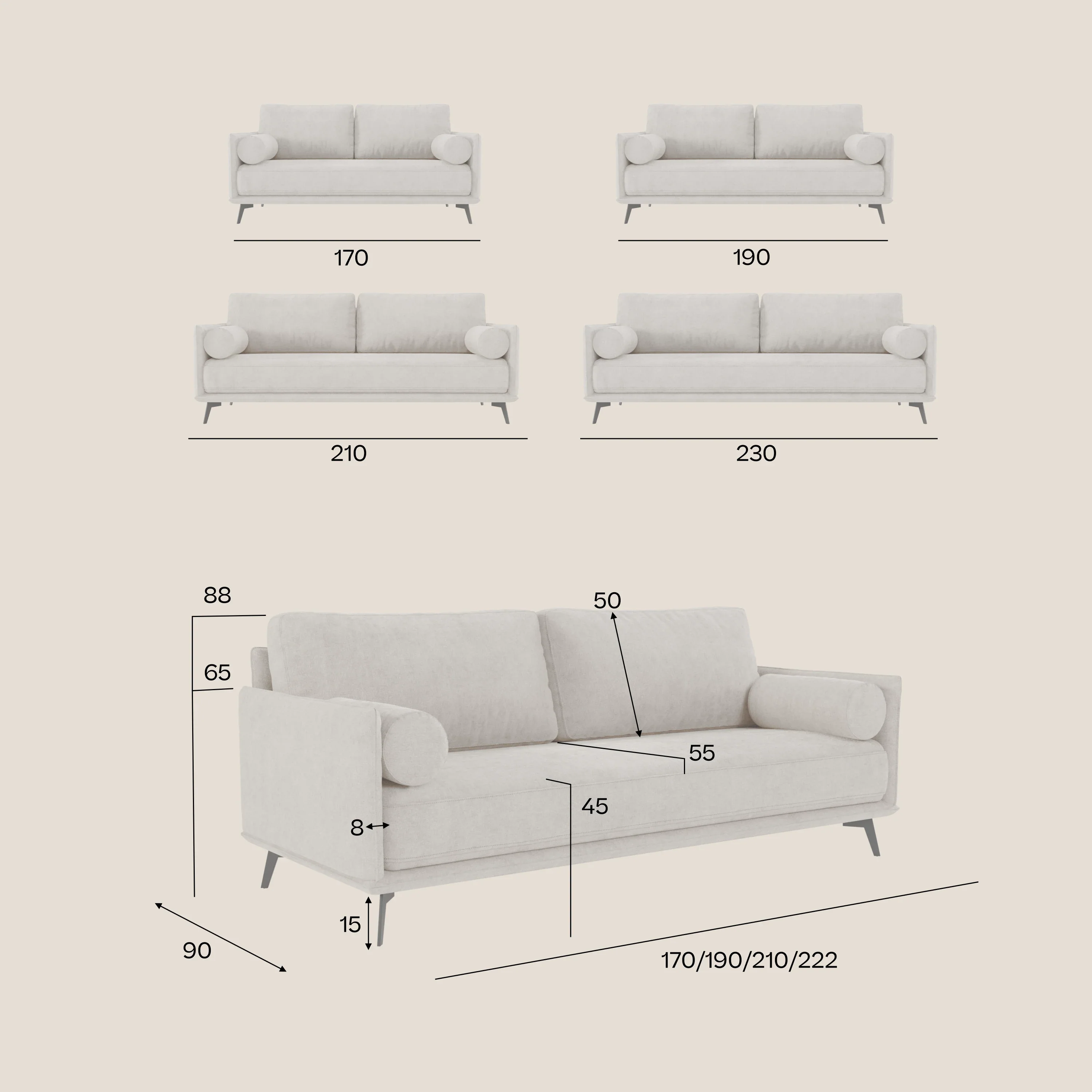 Basalto canapé linéaire 2 ou 3 places avec assise unique et base en métal en tissu détachable T31 - Image 81