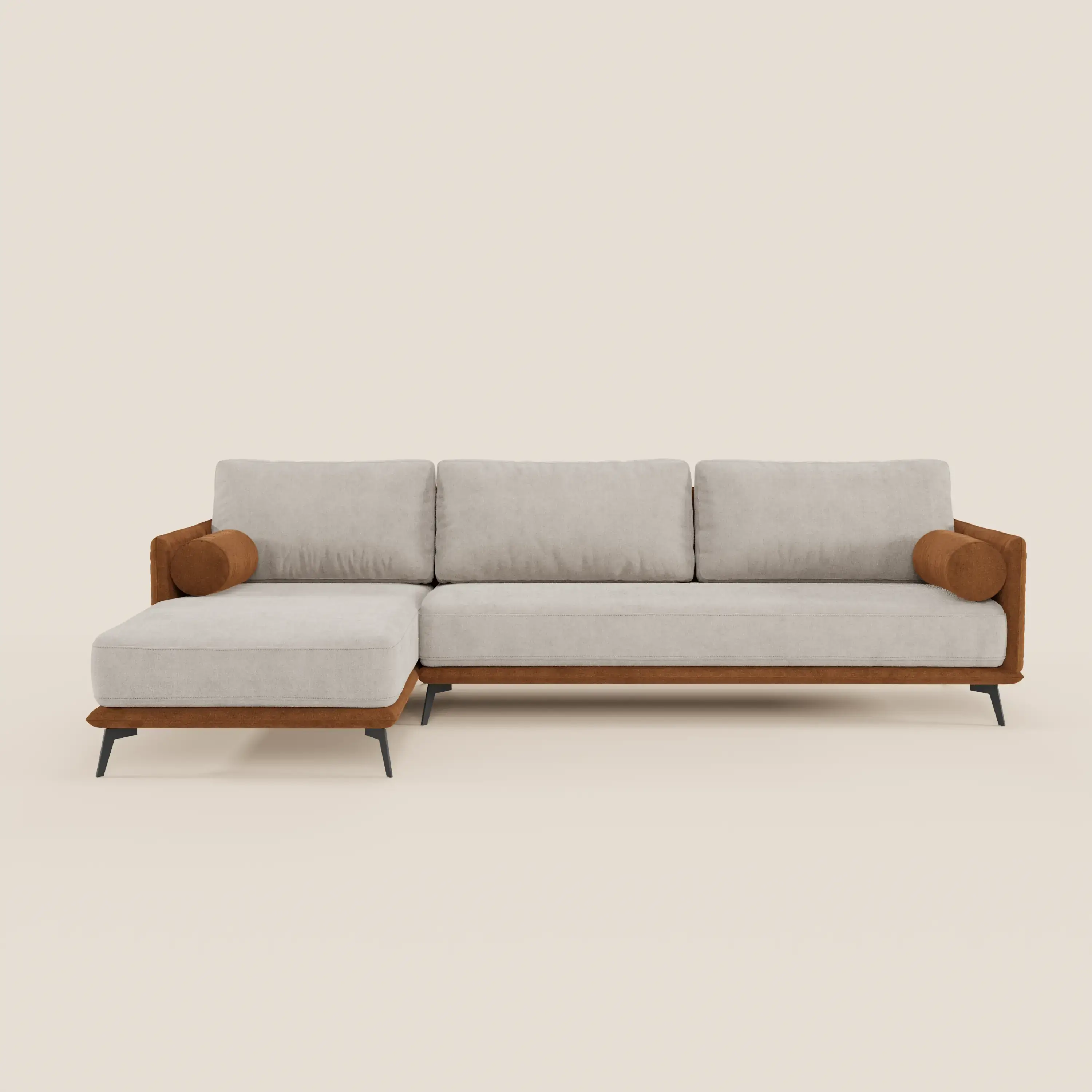 Basalto canapé d'angle bicolore avec méridienne et base en métal - dossiers en plumes et tissu détachable T31 - Image 10