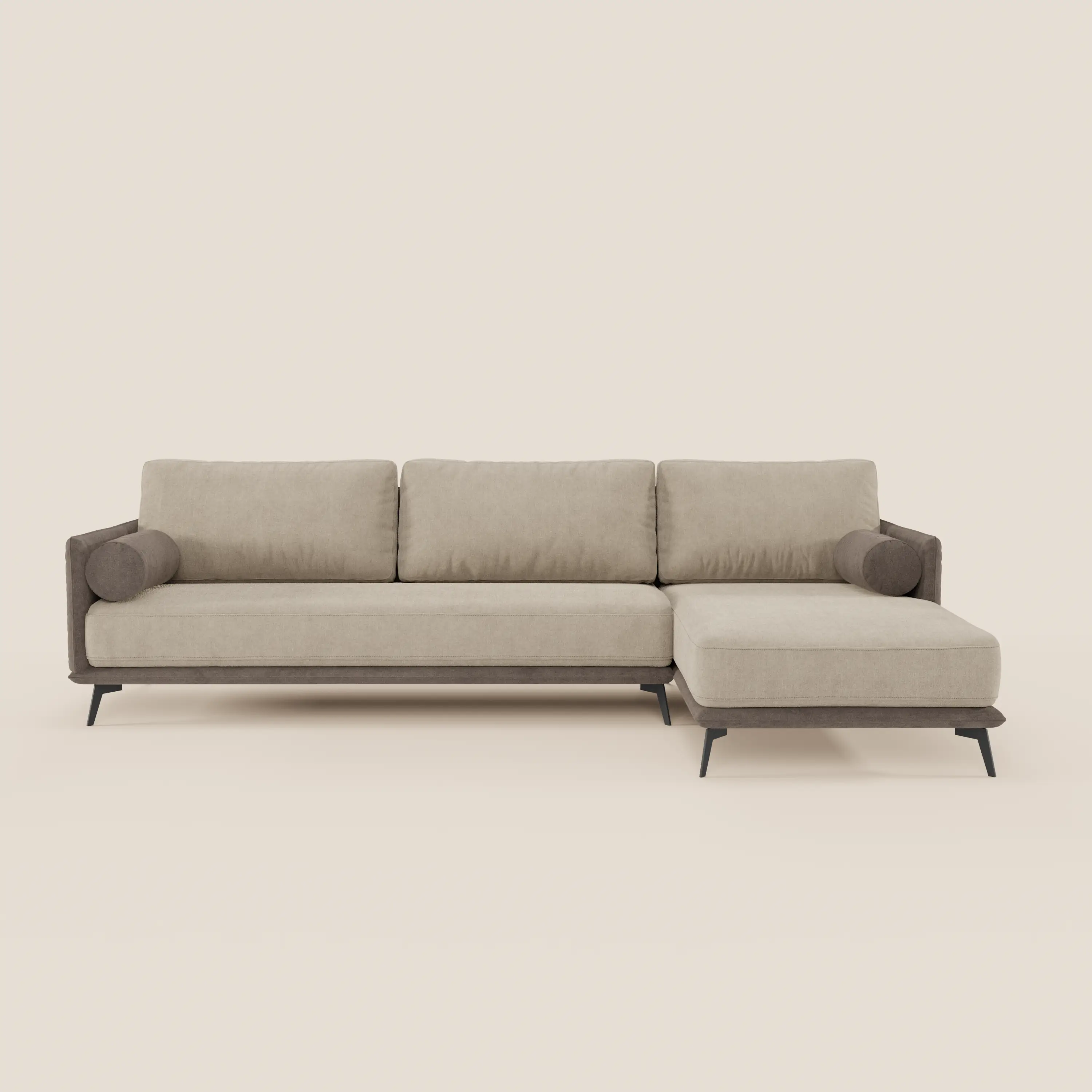 Basalto canapé d'angle bicolore avec méridienne et base en métal - dossiers en plumes et tissu détachable T31 - Image 14