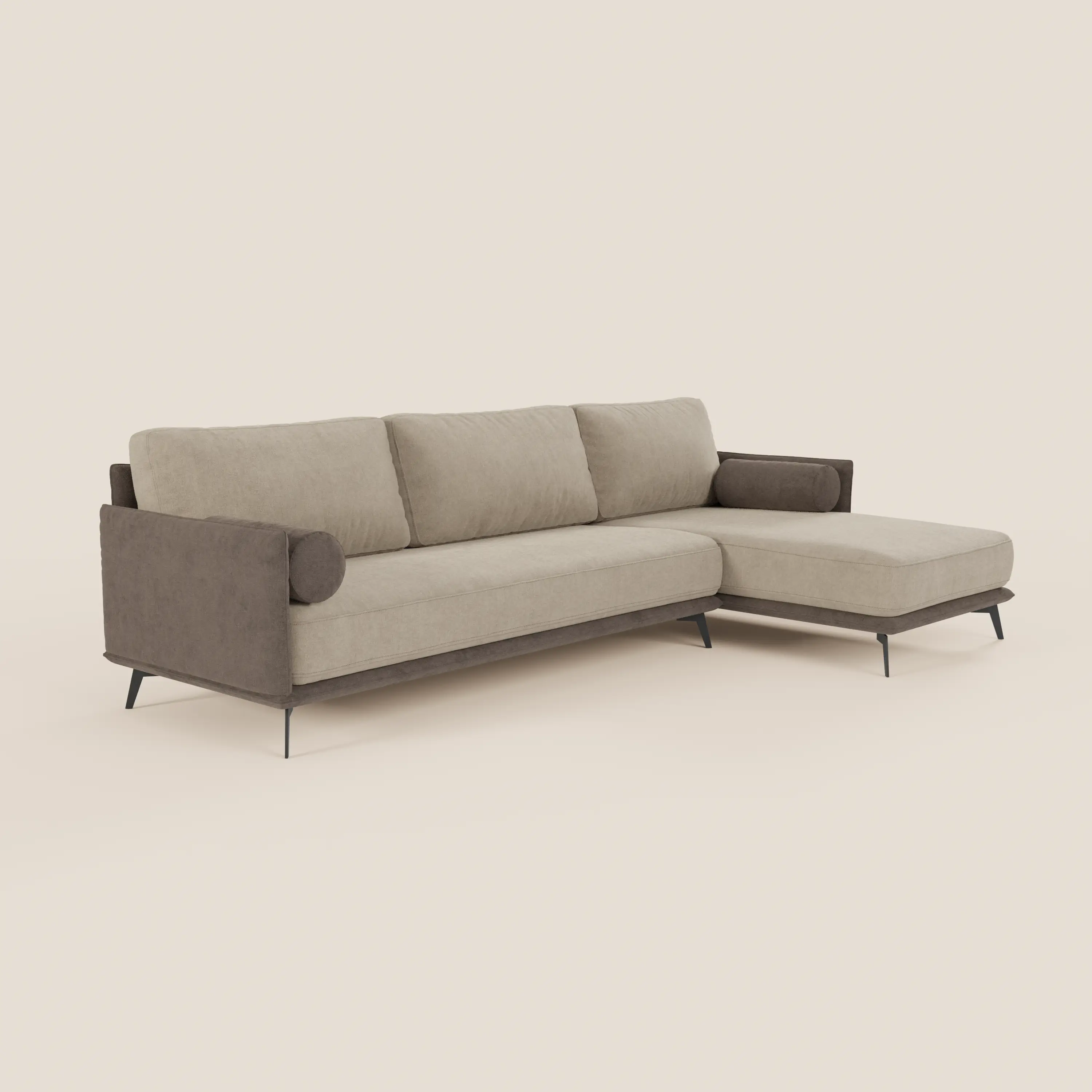 Basalto canapé d'angle bicolore avec méridienne et base en métal - dossiers en plumes et tissu détachable T31 - Image 15