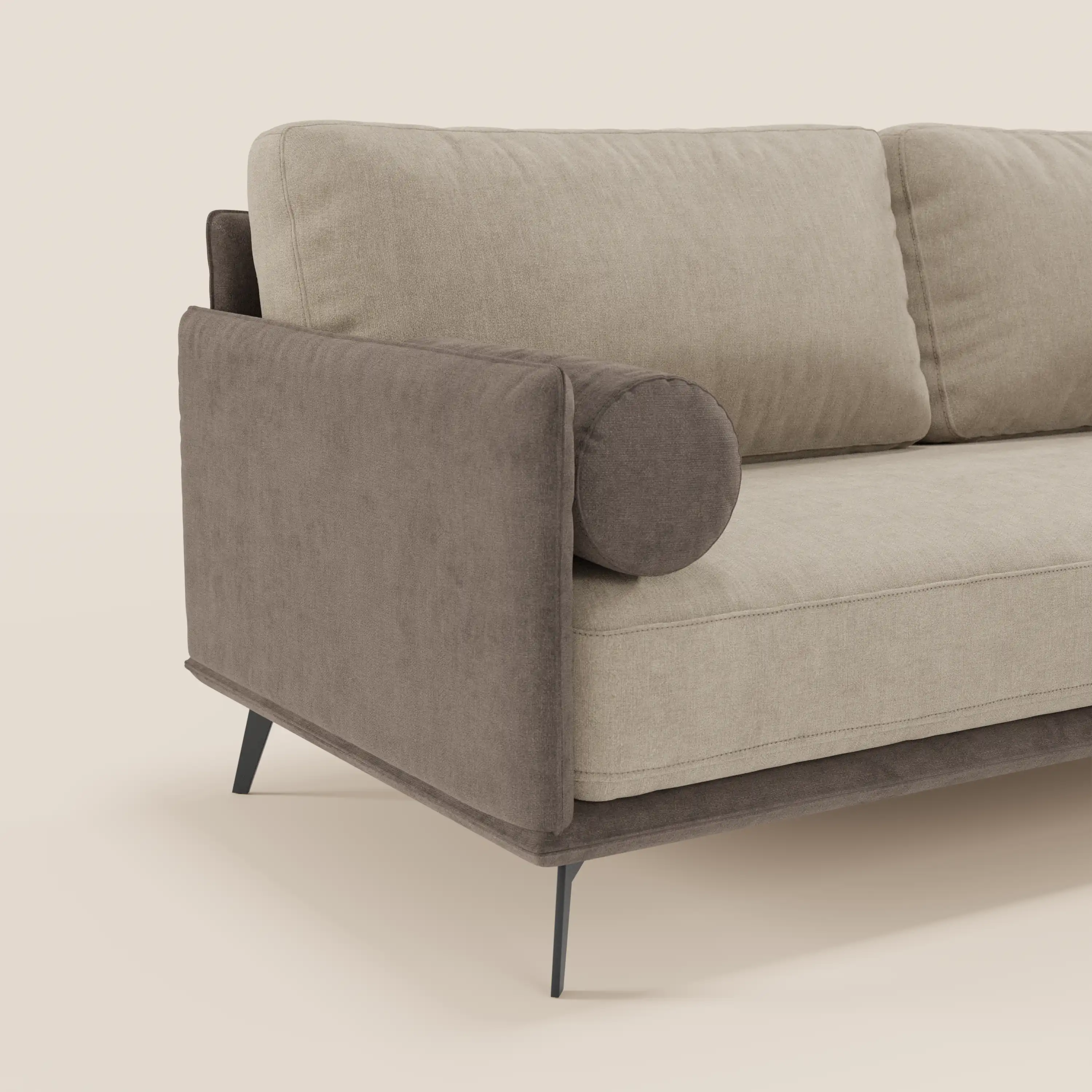 Basalto canapé d'angle bicolore avec méridienne et base en métal - dossiers en plumes et tissu détachable T31 - Image 16